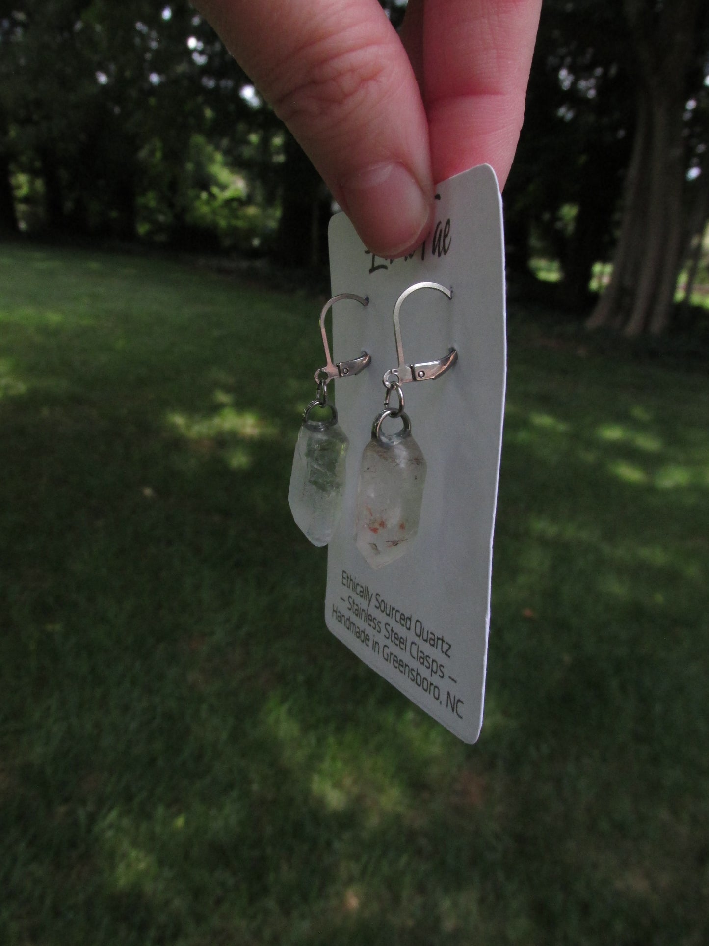 Ethically Sourced Raw Clear Quartz Crystal Earrings on Stainless Steel Lever back Earrings, Natural, Handmade