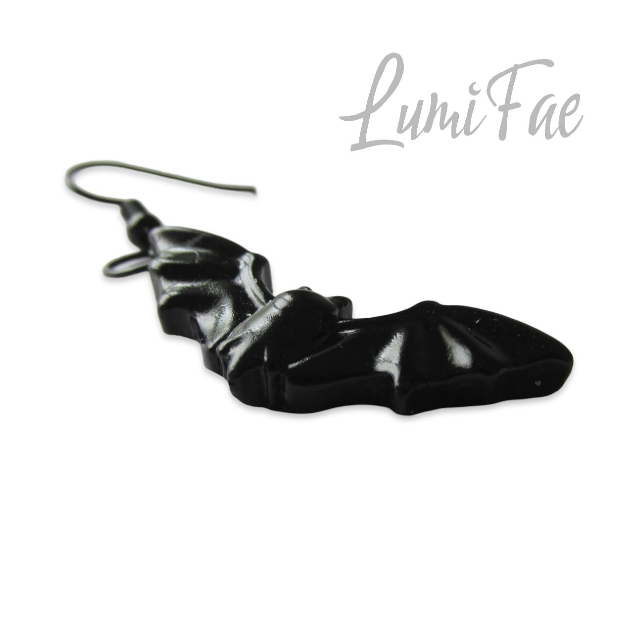 Black Bat Earrings - Spooky Halloween Gothic Resin Jewelry, Handmade - LumiFae