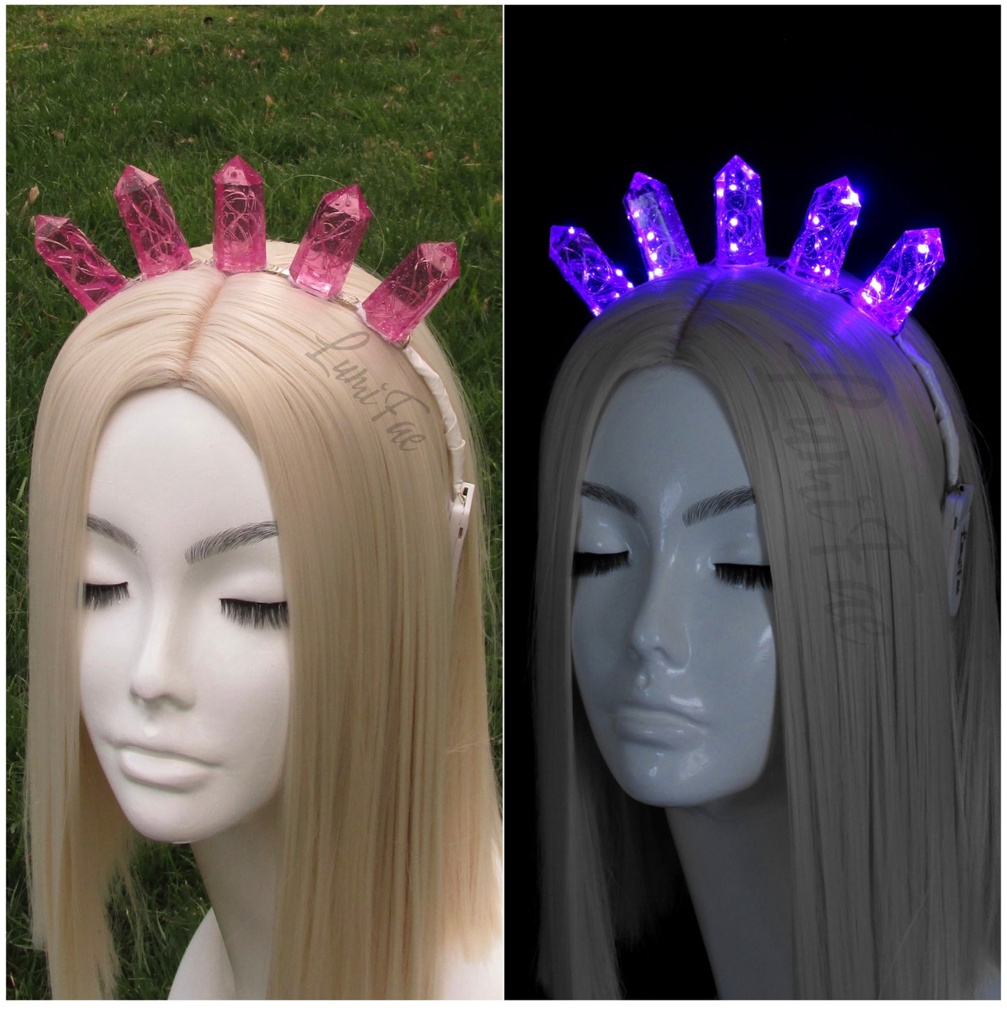 Purple Pink LED Gem Tiara Headband - crown, festival, fantasy, Handmade - LumiFae