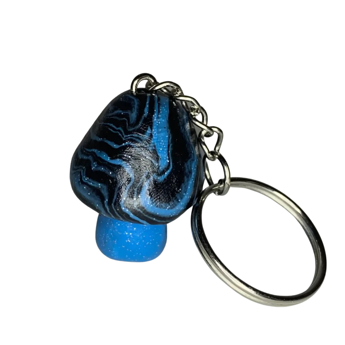 Sparkle Blue/Black, Marbled Cap Mushroom Keychains, Cute, Cartoon, Stylized, Tiger, Zebra