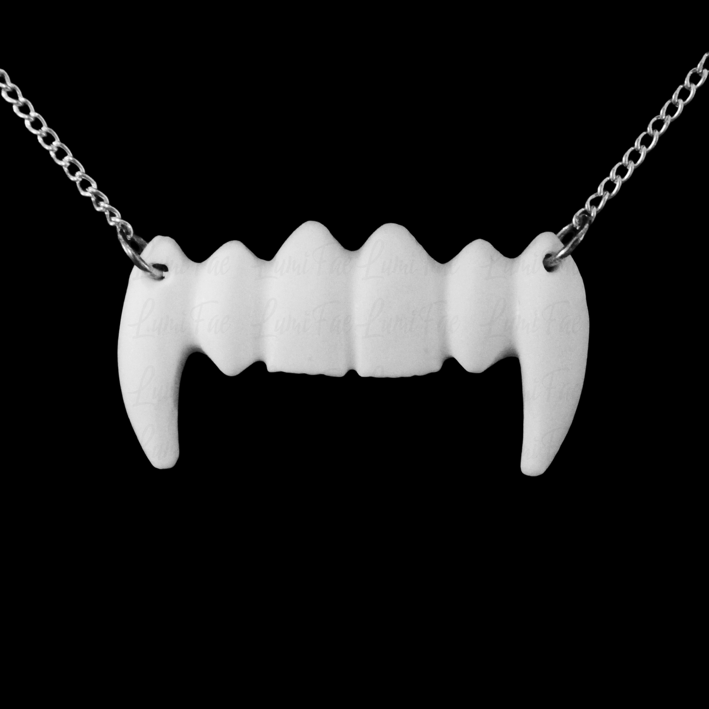 Vampire Fangs Necklace - Sterling Silver Chain, White Resin Pendant, Halloween Jewelry, Handmade - LumiFae