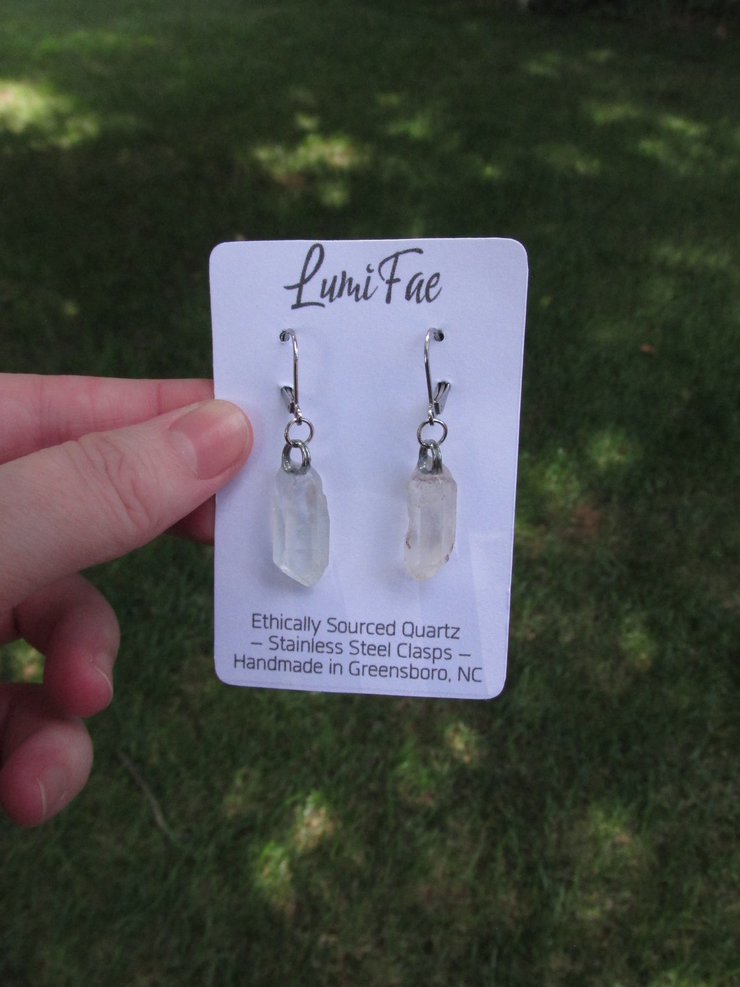 Ethically Sourced Raw Clear Quartz Crystal Earrings on Stainless Steel Lever back Earrings, Natural, Handmade