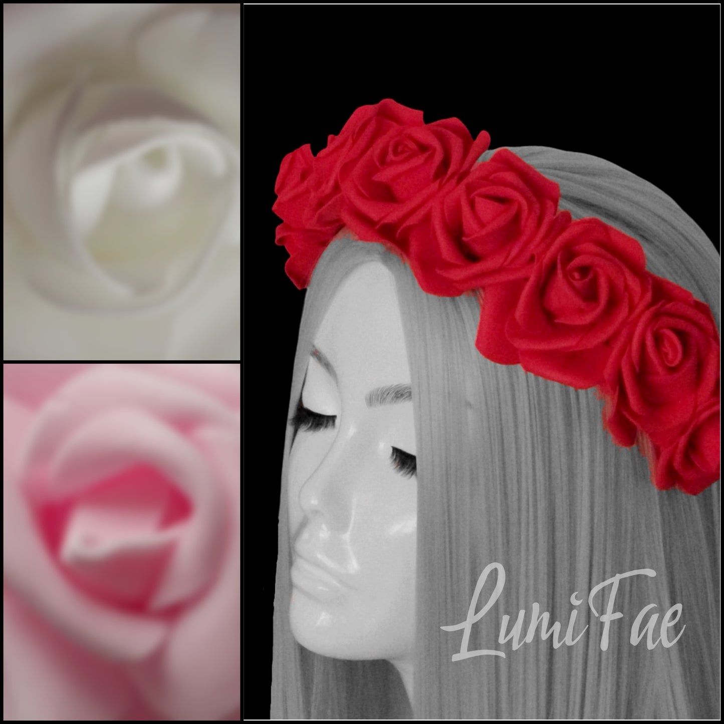 Eternal Roses Crown - choose color, lightweight, romantic, festival, fantasy, bridal, Handmade - LumiFae