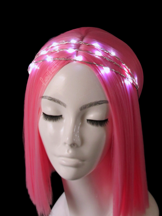 Triple LED starlight layered headband crown - cool white, fairy, goddess, ethereal, light up headband, fantasy, romantic, bridal, handmade - LumiFae