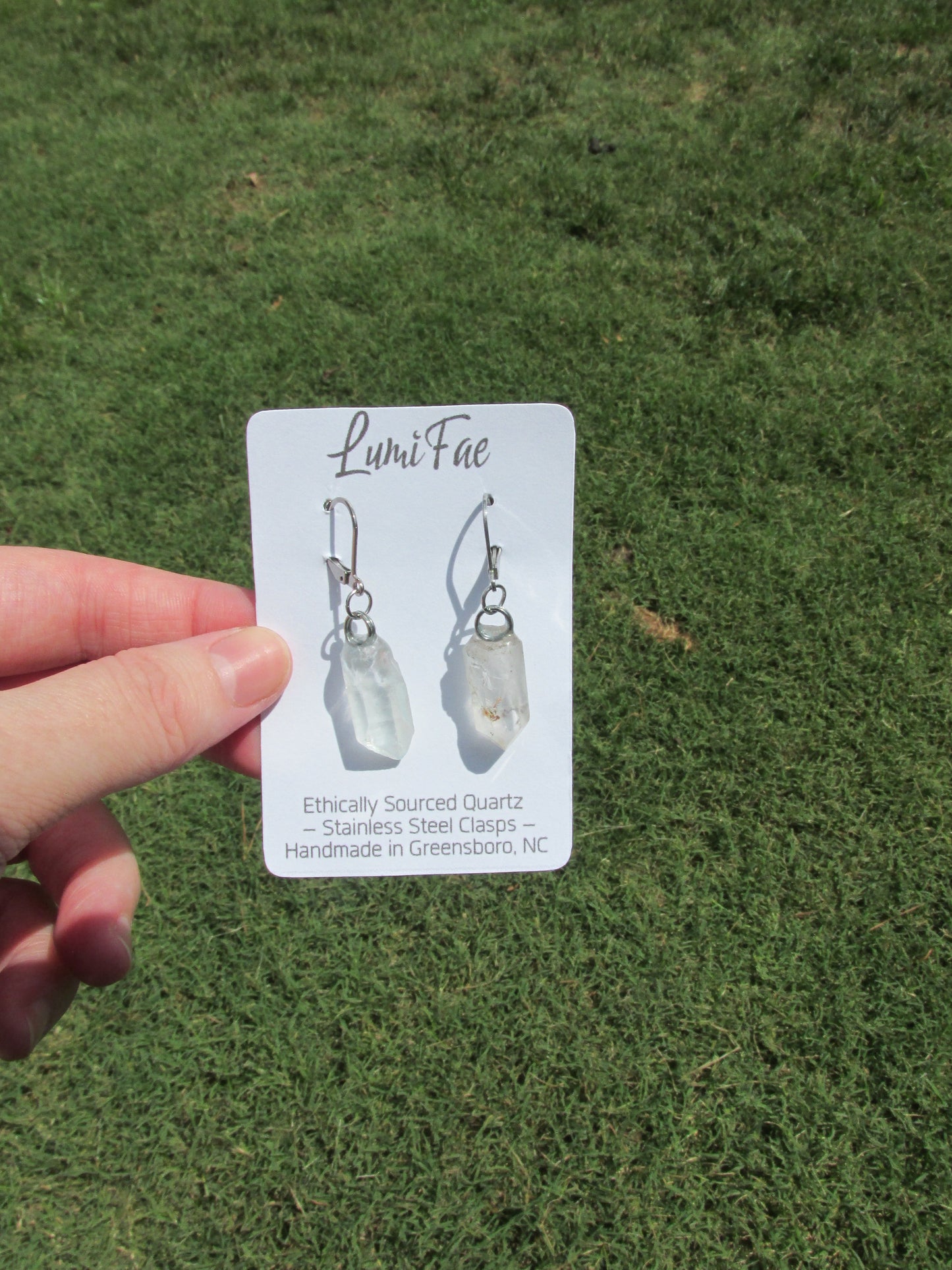 Ethically Sourced Raw Clear Quartz Crystal Earrings on Stainless Steel Lever back Earrings, Natural, Handmade