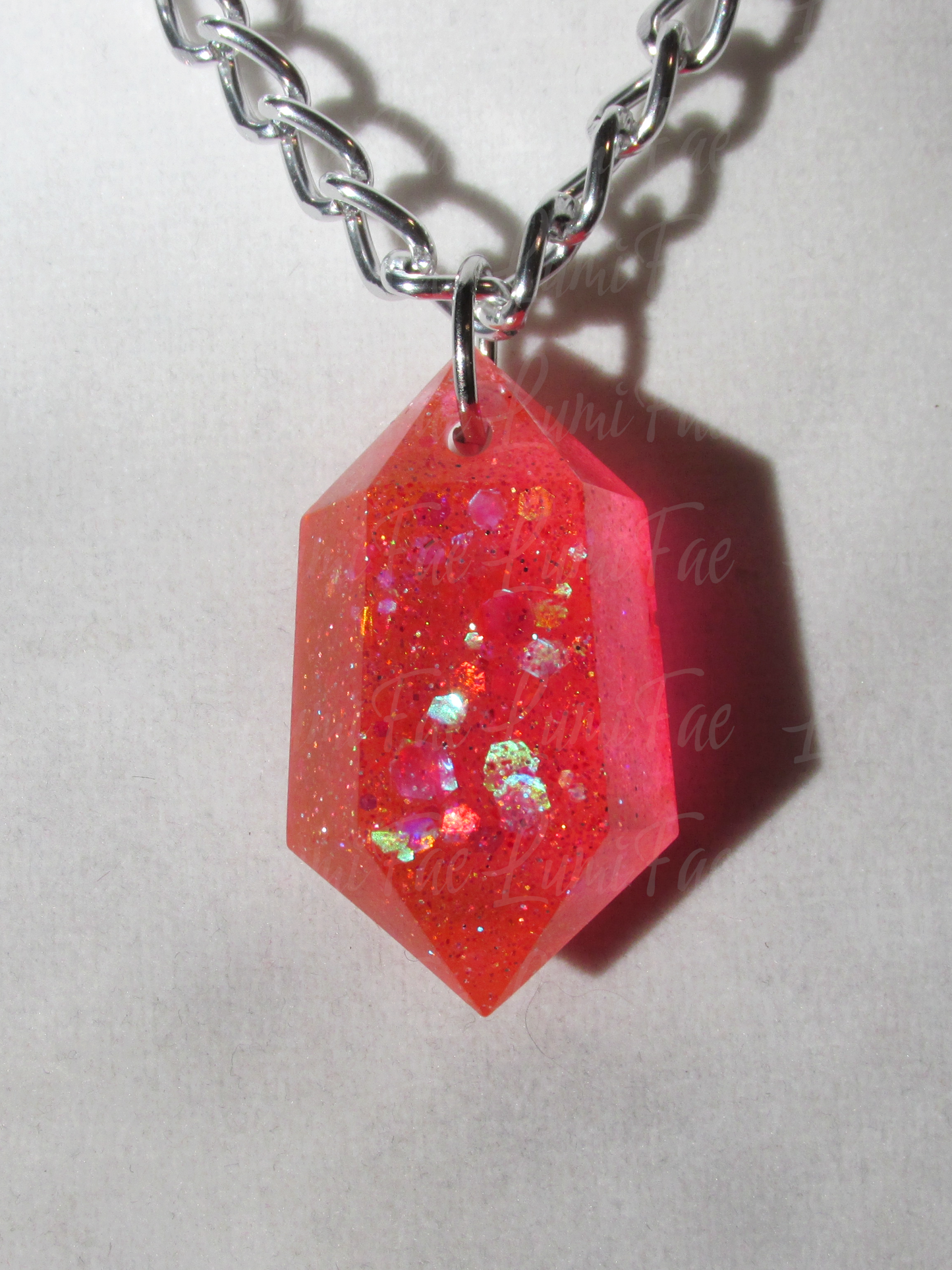 Sparkly Hot Pink Gem Necklace - Bold Statement Jewelry, Lightweight Silver Aluminum Chain, Resin Pendant, Handmade - LumiFae