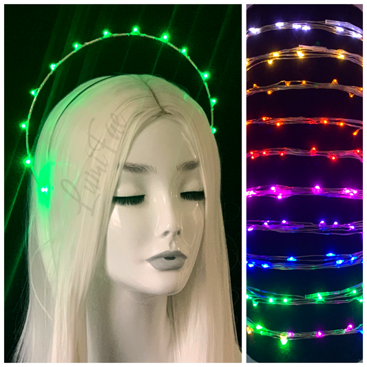 LED Goddess Halo Crown - Angel, Light up Headband, Festival, Fantasy, Bridal, Handmade - LumiFae
