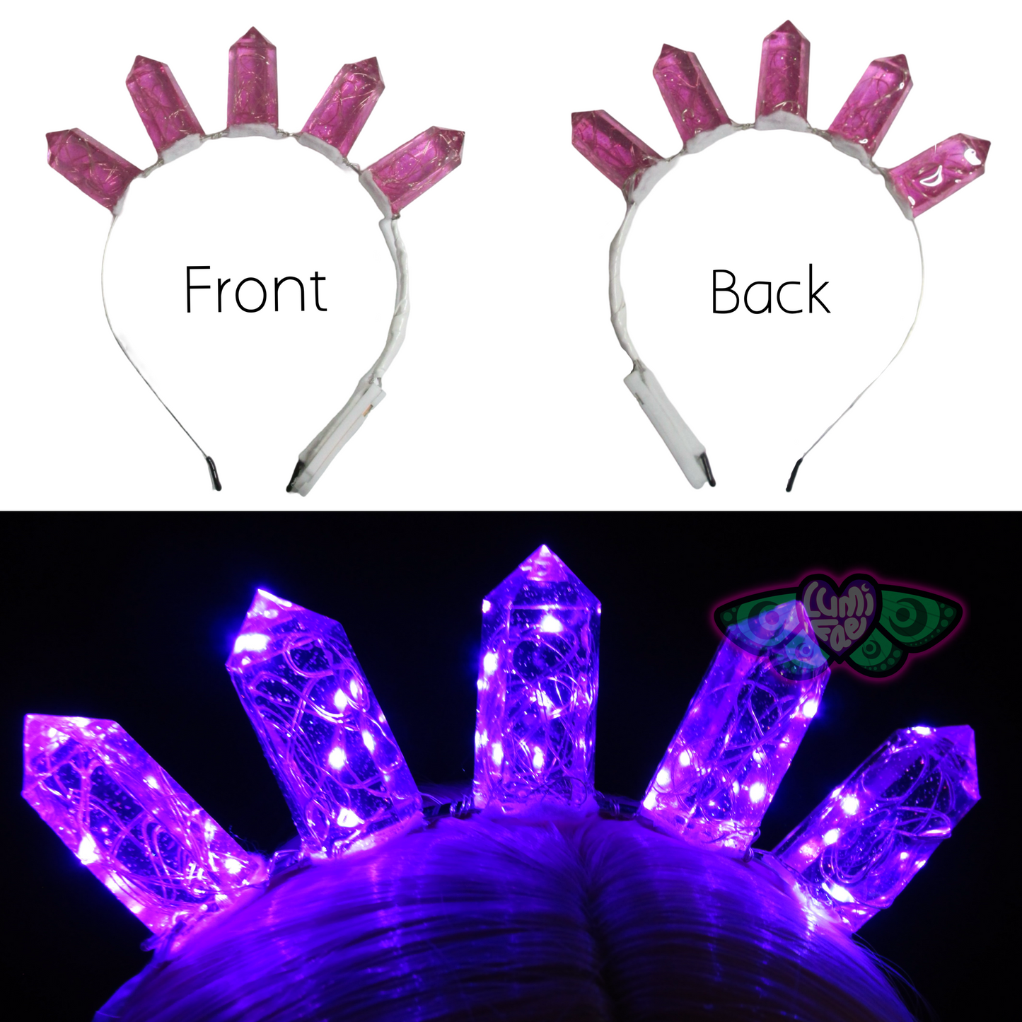 Purple Pink LED Gem Tiara Headband, Prototype Crown, Small