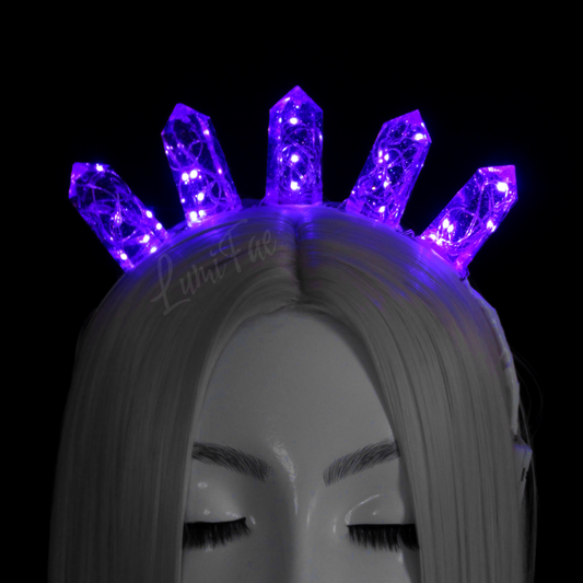 Purple Pink LED Gem Tiara Headband - crown, festival, fantasy, Handmade - LumiFae