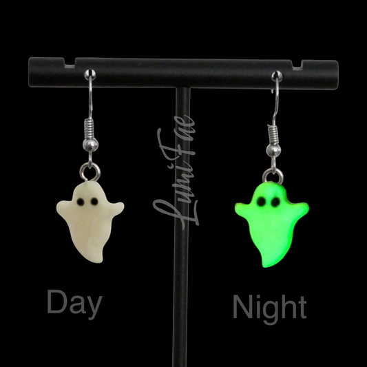 Glow-in-the-Dark Ghost Earrings - Halloween, Spooky Jewelry, UV Reactive, Hypoallergenic, Polymer Clay, Handmade - LumiFae