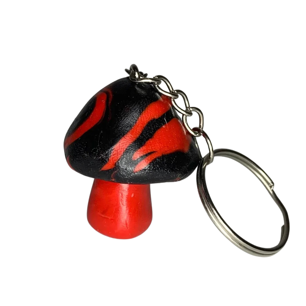 Red/Black, Marbled Cap Mushroom Keychains, Cute, Cartoon, Stylized, Tiger, Zebra