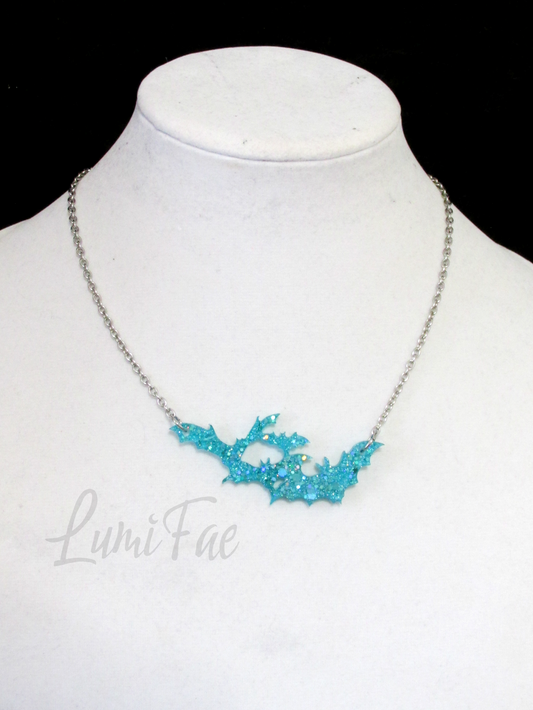 Sparkly Blue Bat Swarm Necklace - Glitter Aqua Turquoise Resin Pendant, Halloween Jewelry, Handmade - LumiFae