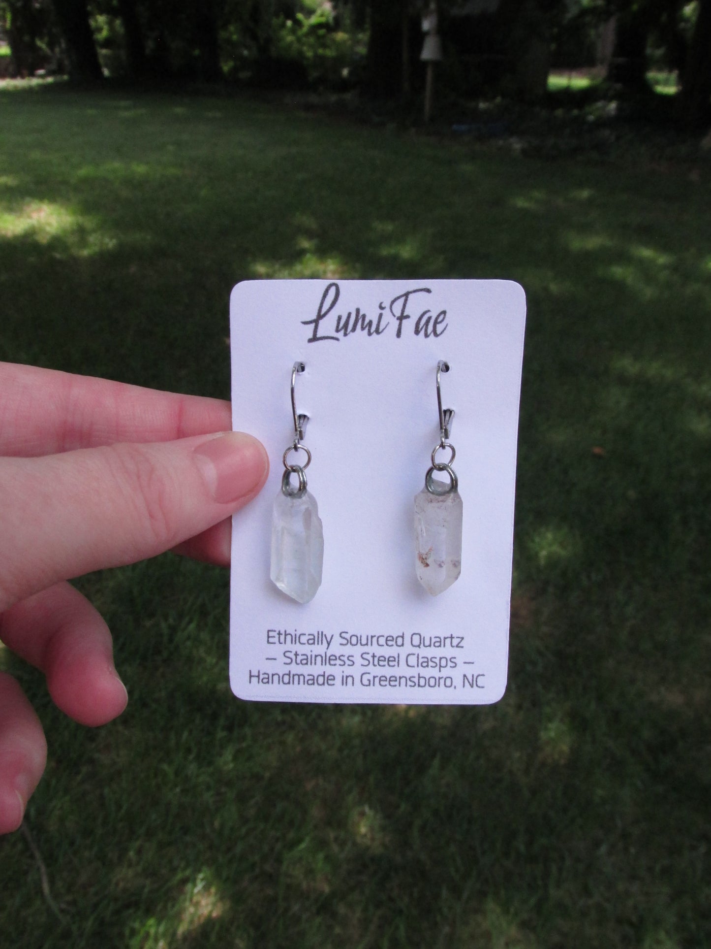 Ethically Sourced Raw Clear Quartz Crystal Earrings on Stainless Steel Lever back Earrings, Natural, Handmade