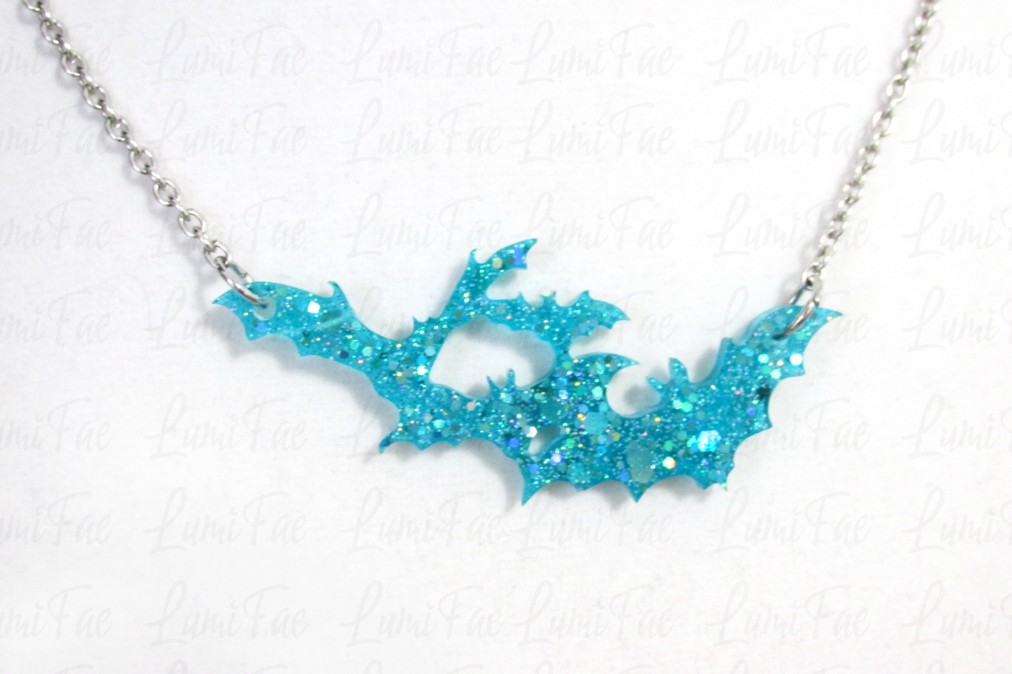 Sparkly Blue Bat Swarm Necklace - Glitter Aqua Turquoise Resin Pendant, Halloween Jewelry, Handmade - LumiFae