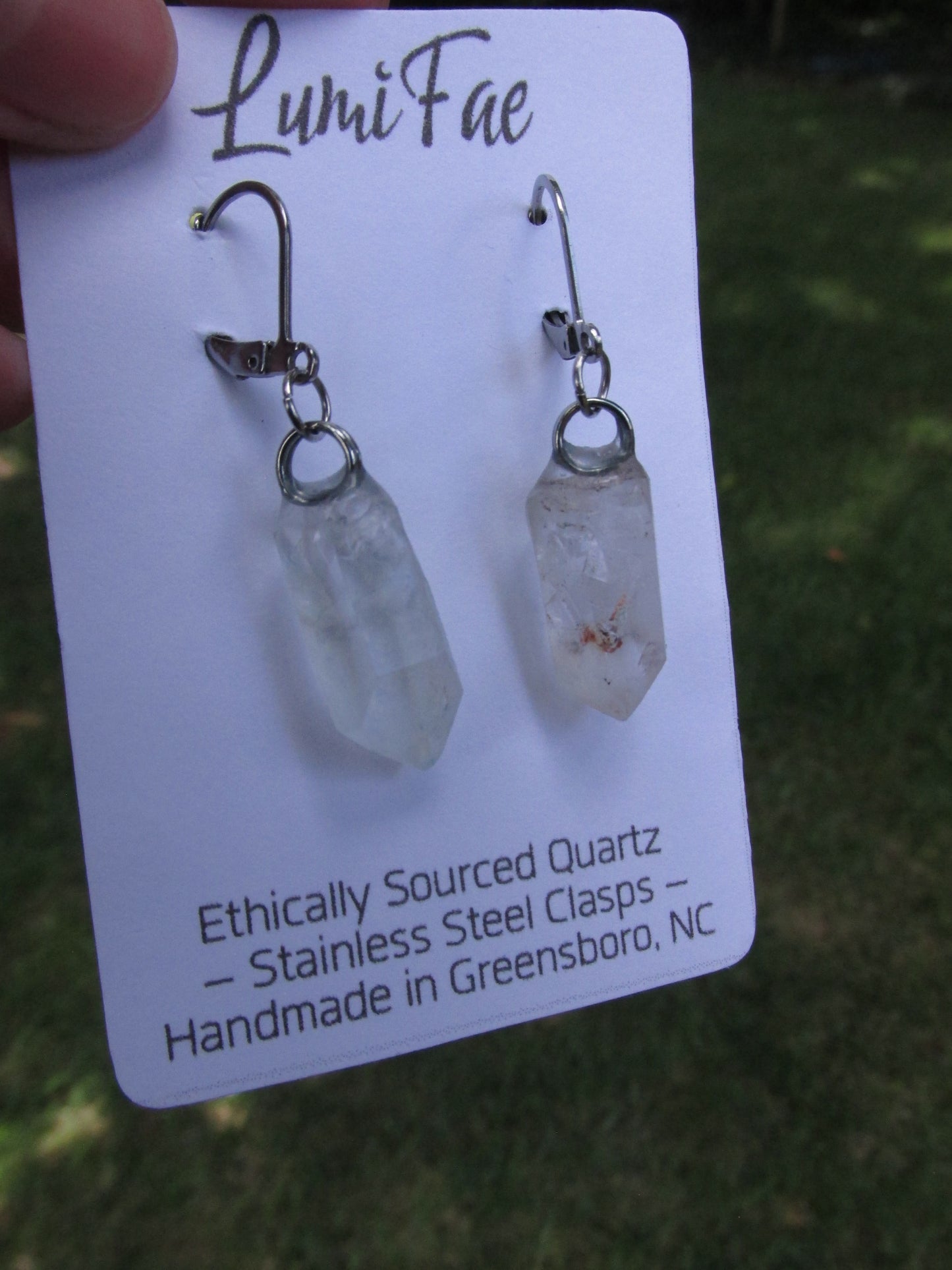 Ethically Sourced Raw Clear Quartz Crystal Earrings on Stainless Steel Lever back Earrings, Natural, Handmade