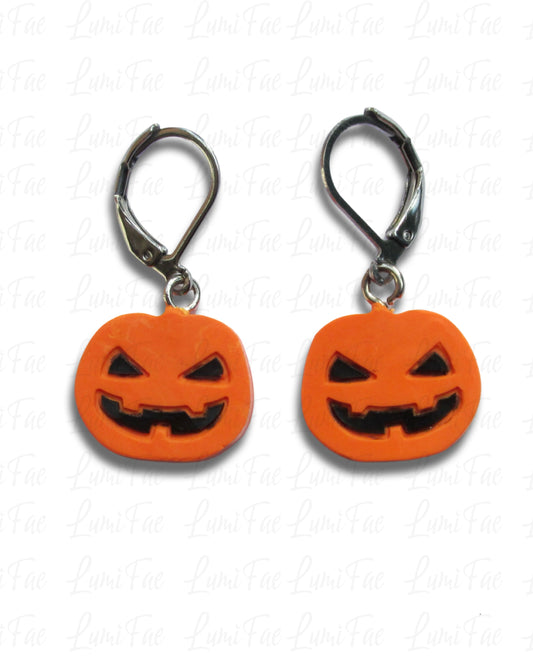 Halloween Jack-o-Lantern Earrings - Lightweight, Hypoallergenic, Handmade - LumiFae