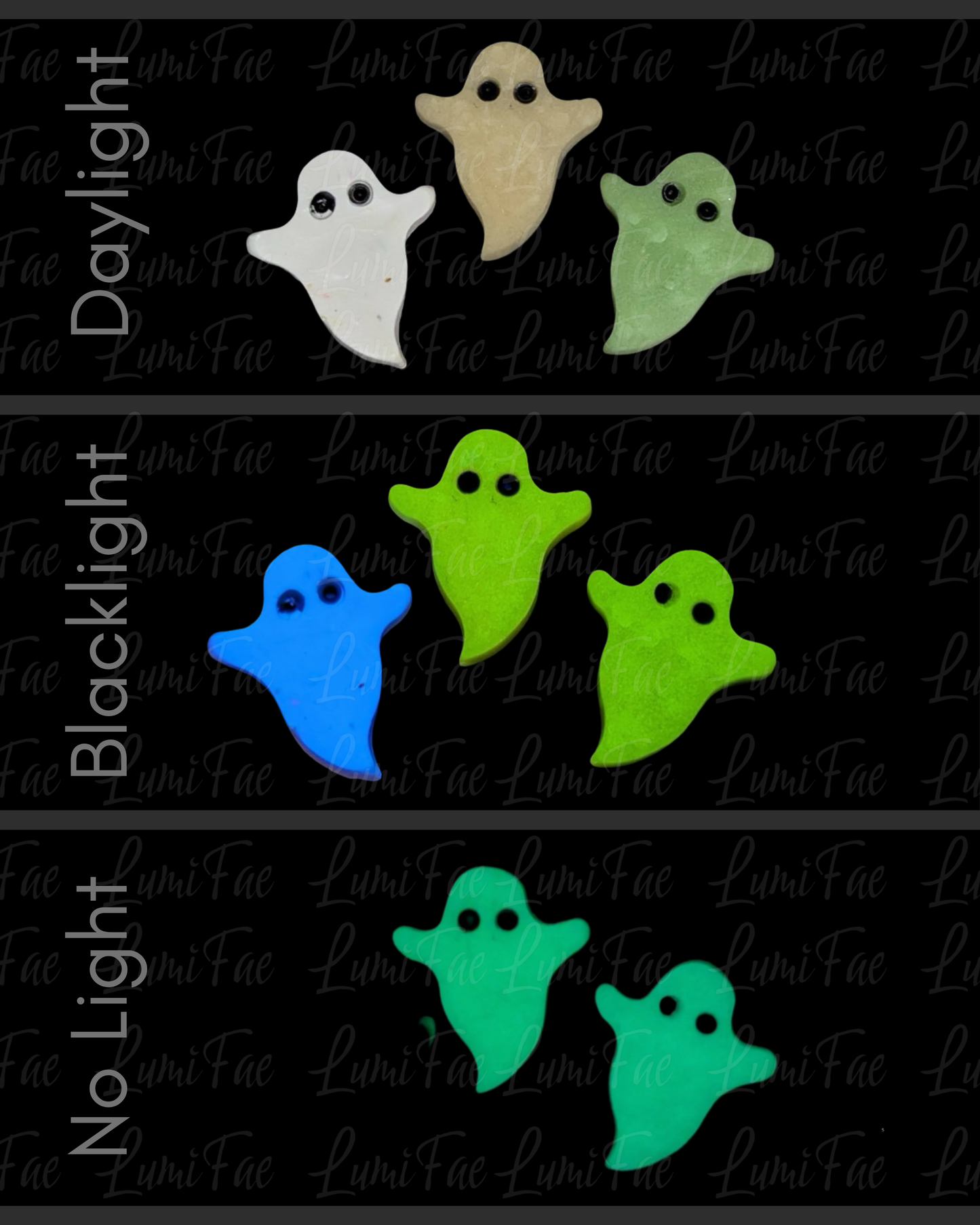 Glow-in-the-Dark Ghost Earrings - Halloween, Spooky Jewelry, UV Reactive, Hypoallergenic, Polymer Clay, Handmade - LumiFae