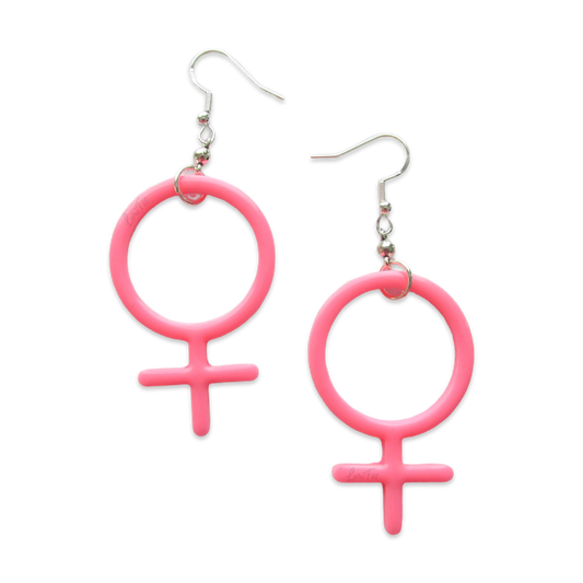 Pink Female Symbol Sterling Silver Earrings, Girl Power