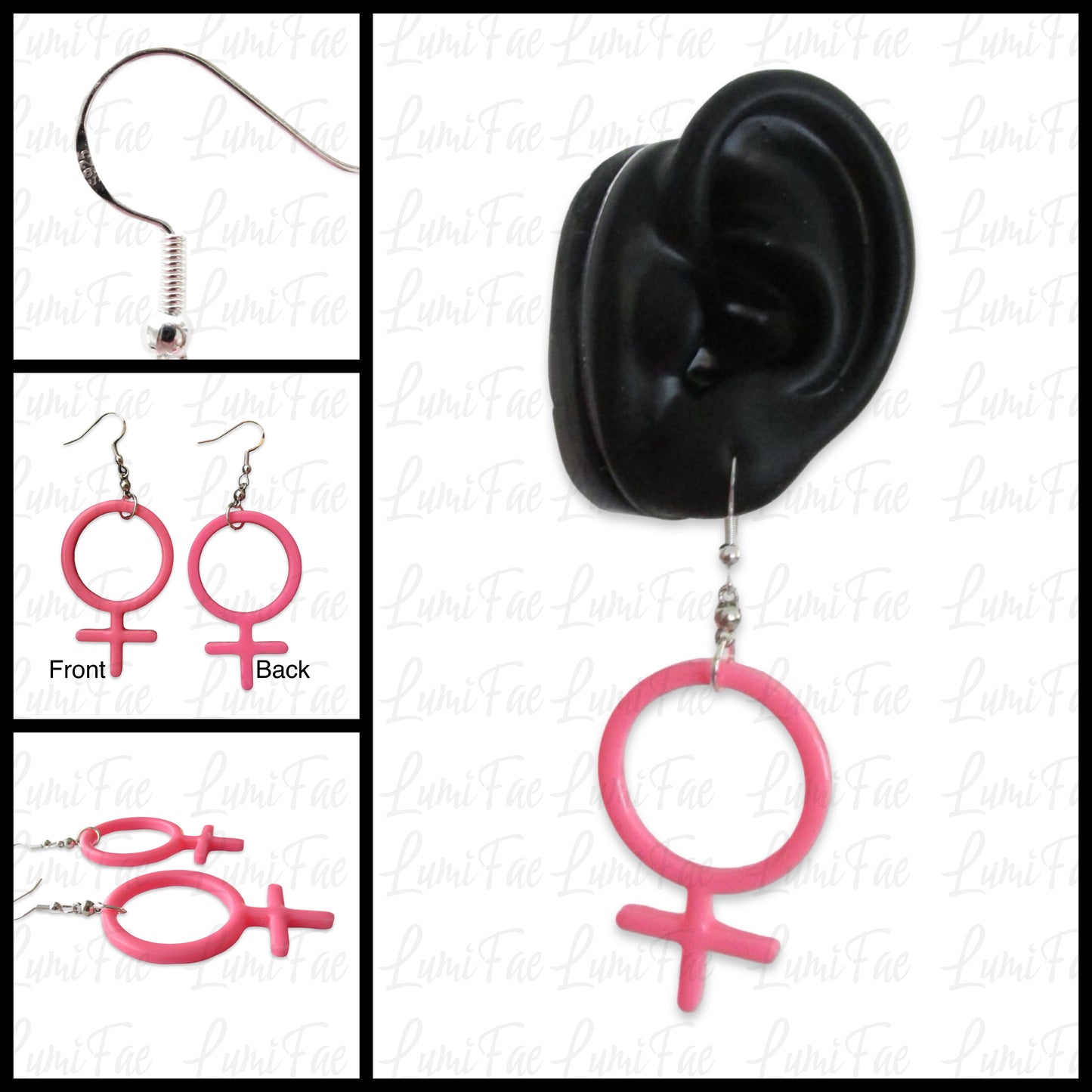 Pink Female Symbol Sterling Silver Earrings, Girl Power