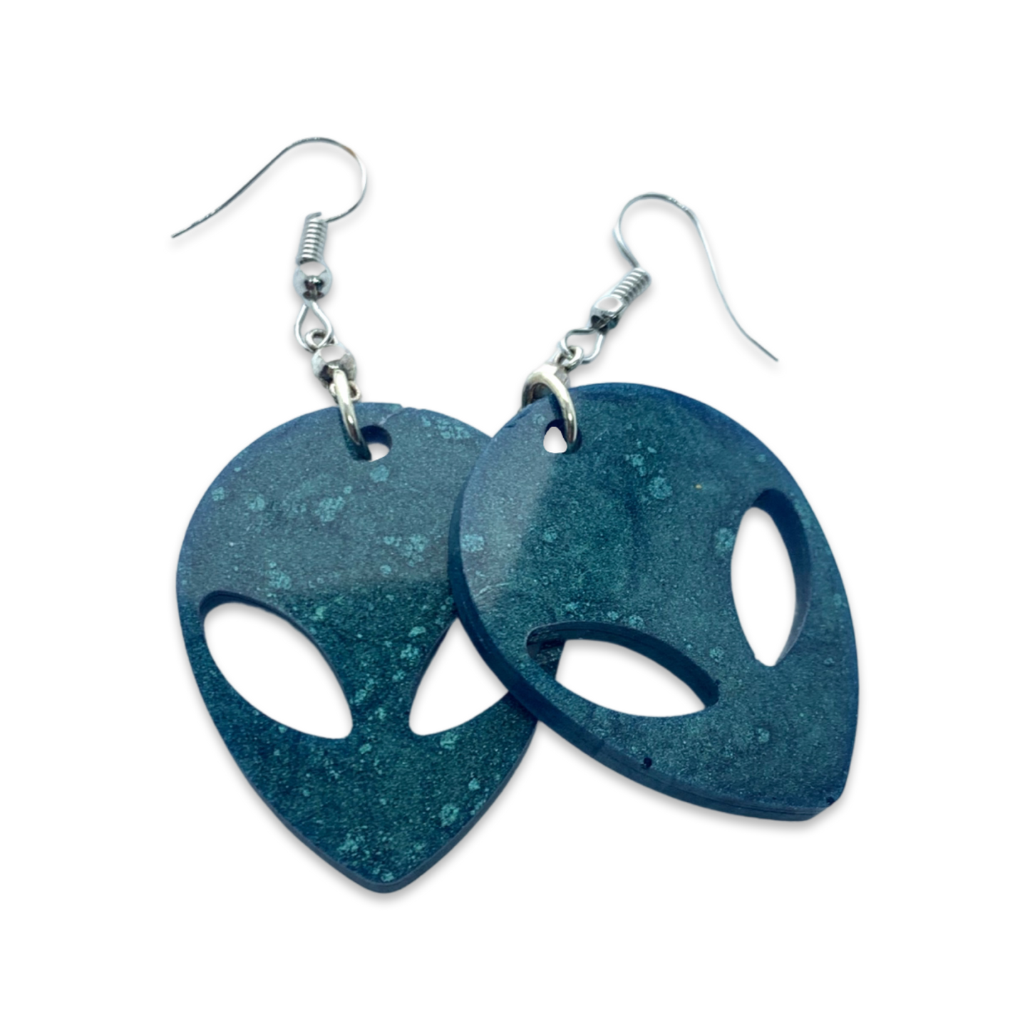 Metallic Forest Green Alien Head Earrings