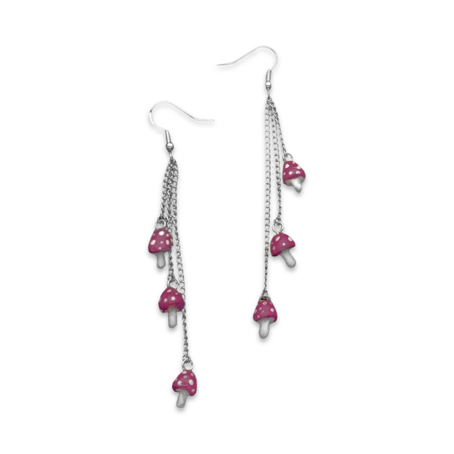 Mushroom Cascade Earrings, tiny Purple Spotted Mushrooms