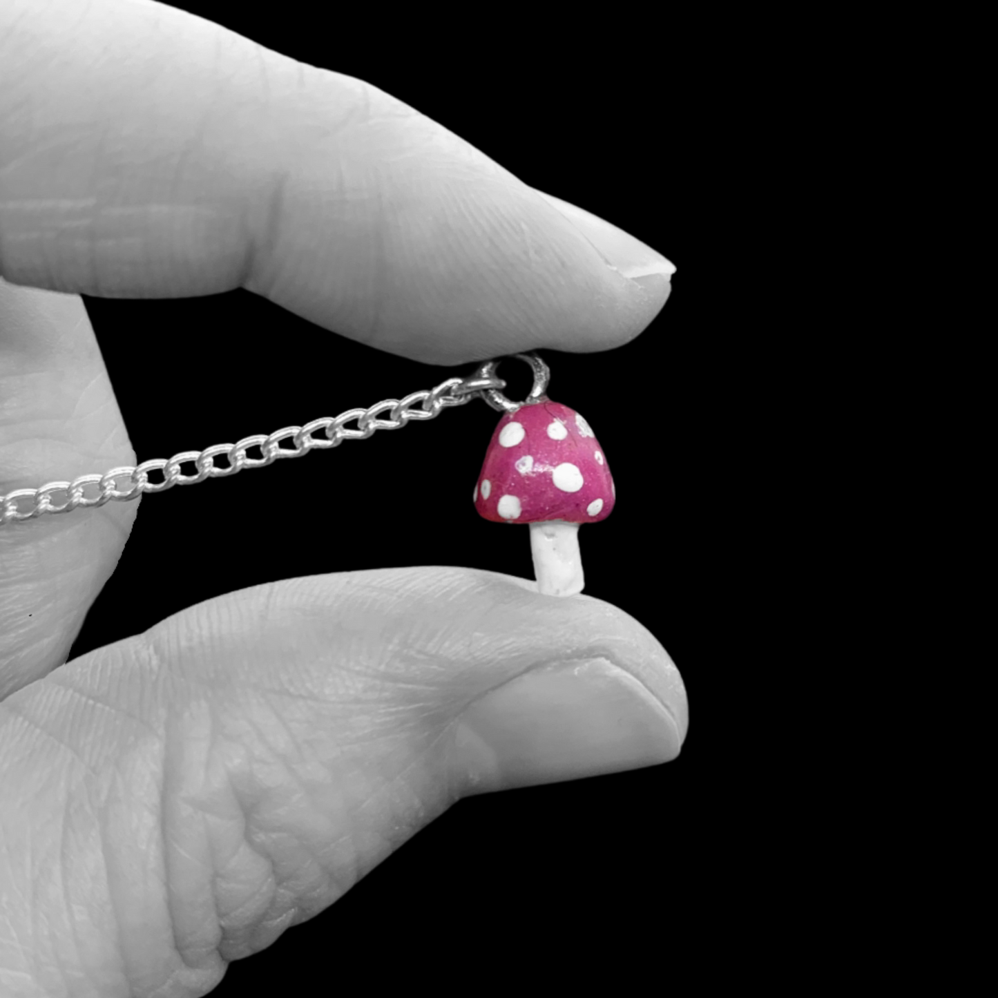 Mushroom Cascade Earrings, tiny Purple Spotted Mushrooms