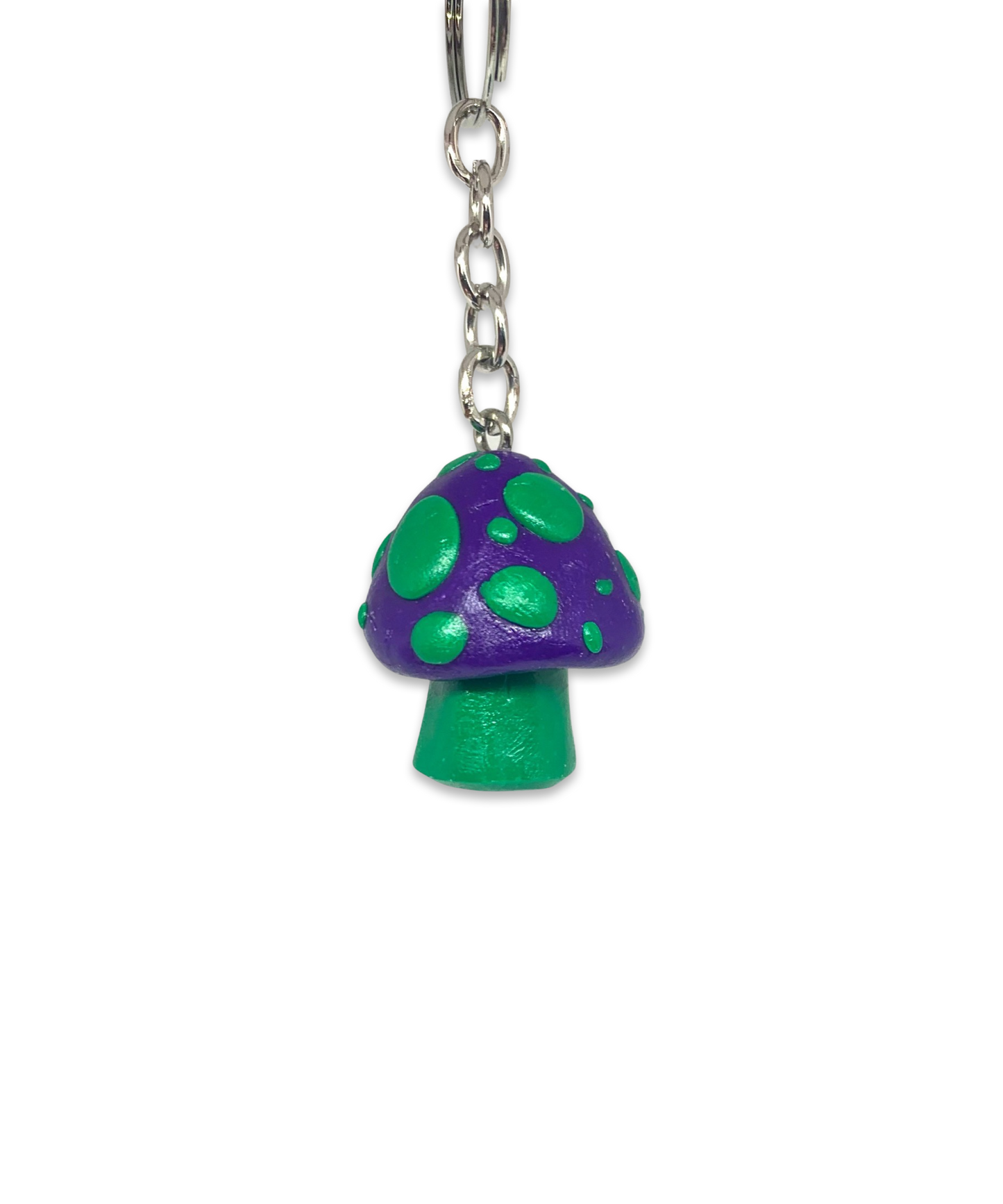 Dark Purple and Green Mushroom Keychains, cartoon, stylized, cute, school colors, team colors, wildcard