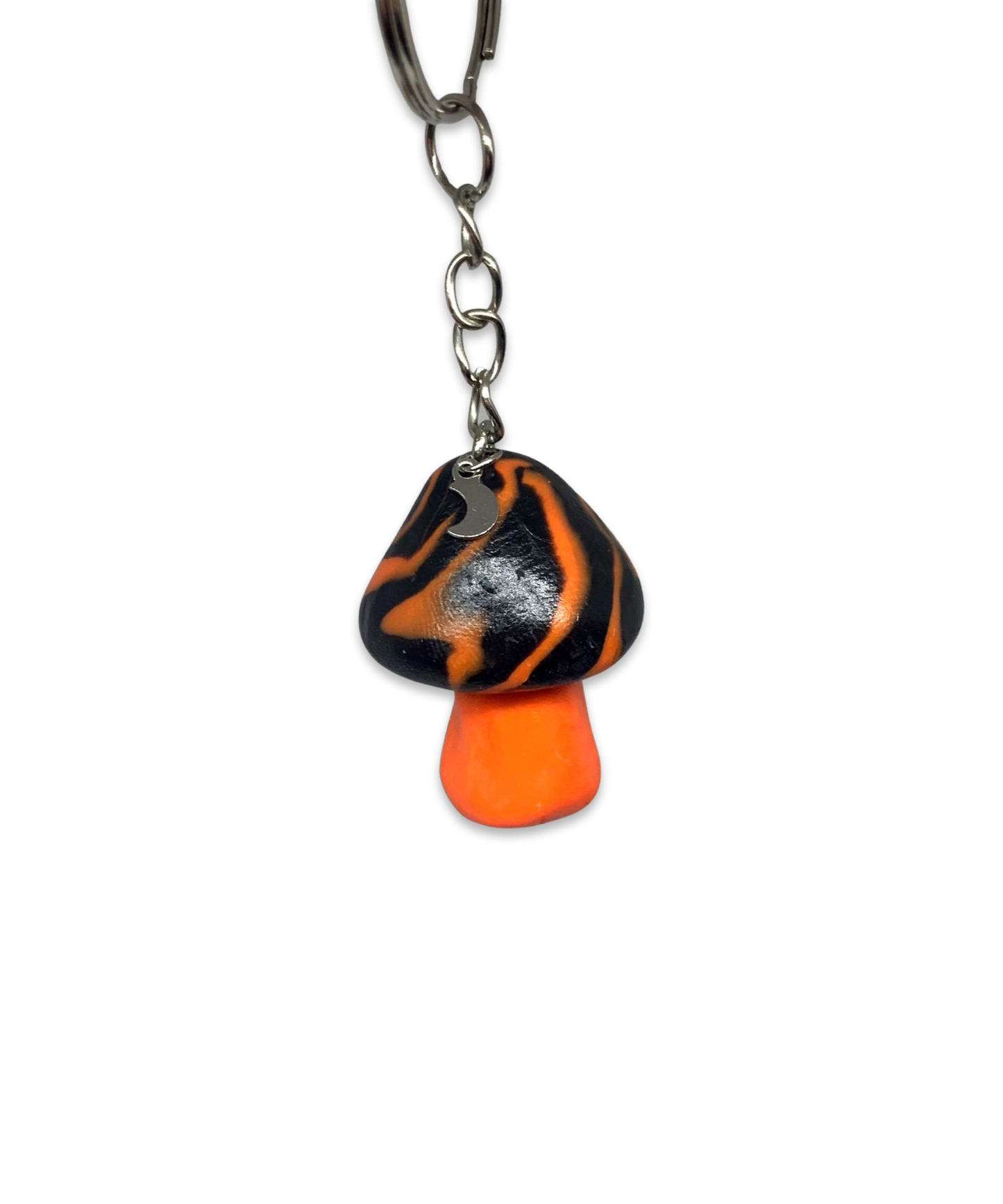 Orange/Black, Marbled Cap Mushroom Keychains, Cute, Cartoon, Stylized, Tiger, Zebra