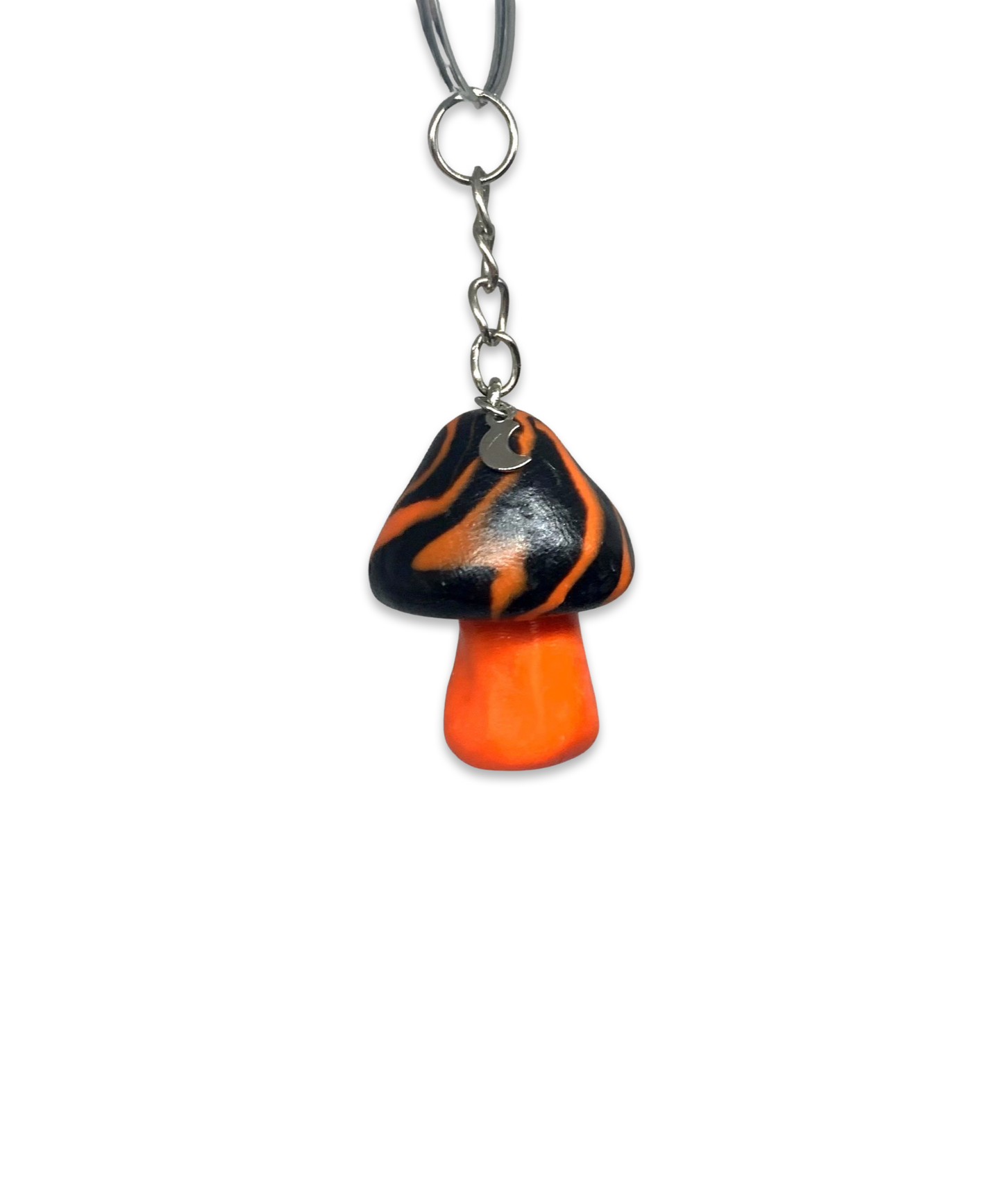 Orange/Black, Marbled Cap Mushroom Keychains, Cute, Cartoon, Stylized, Tiger, Zebra