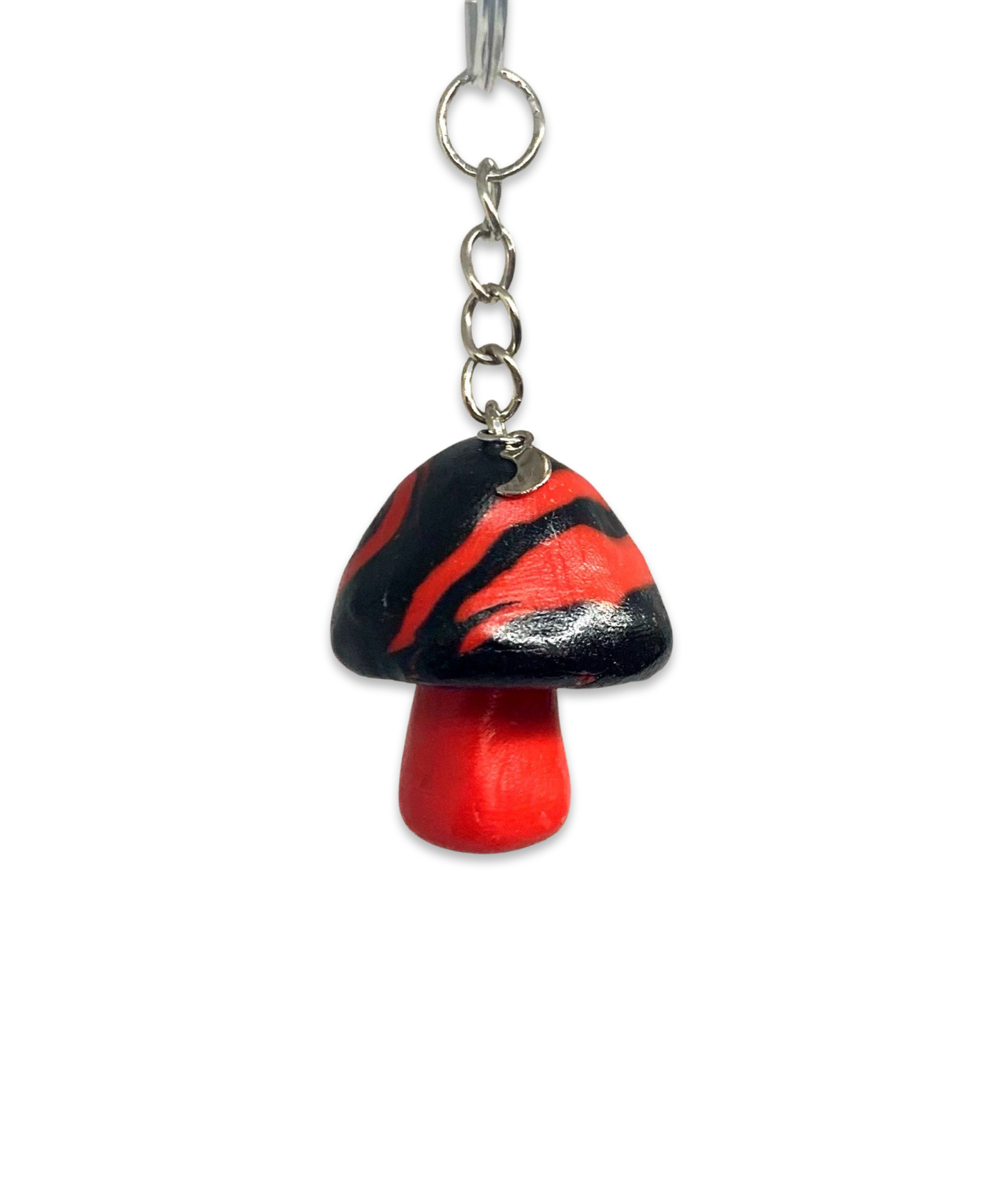 Red/Black, Marbled Cap Mushroom Keychains, Cute, Cartoon, Stylized, Tiger, Zebra