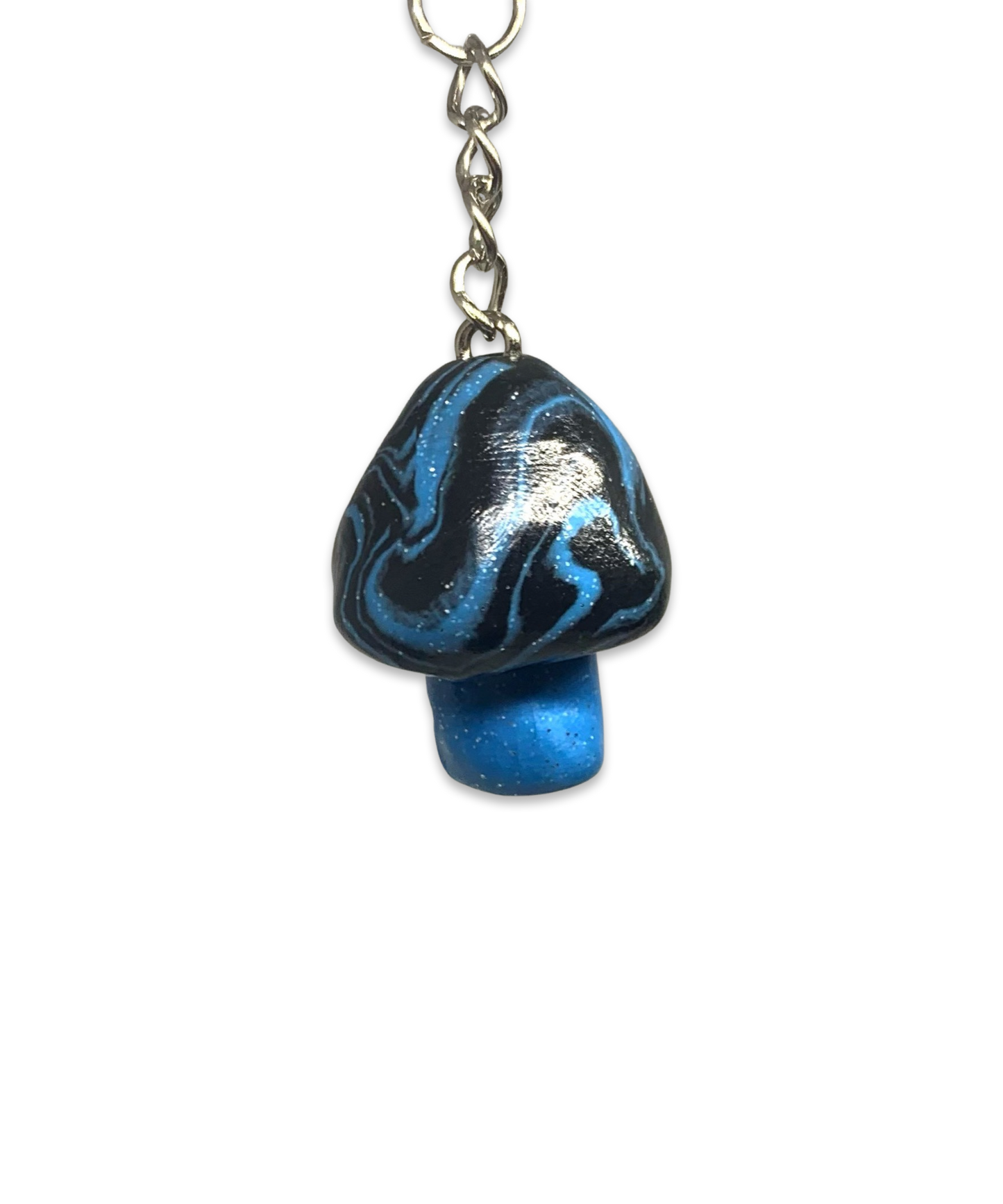 Sparkle Blue/Black, Marbled Cap Mushroom Keychains, Cute, Cartoon, Stylized, Tiger, Zebra
