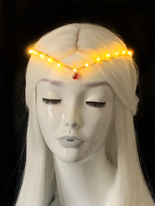 Gold Elven Fairy LED Teardrop V Circlet Crown - Sailor Moon Inspired, Fantasy, Cosplay, Costume, Handmade - LumiFae