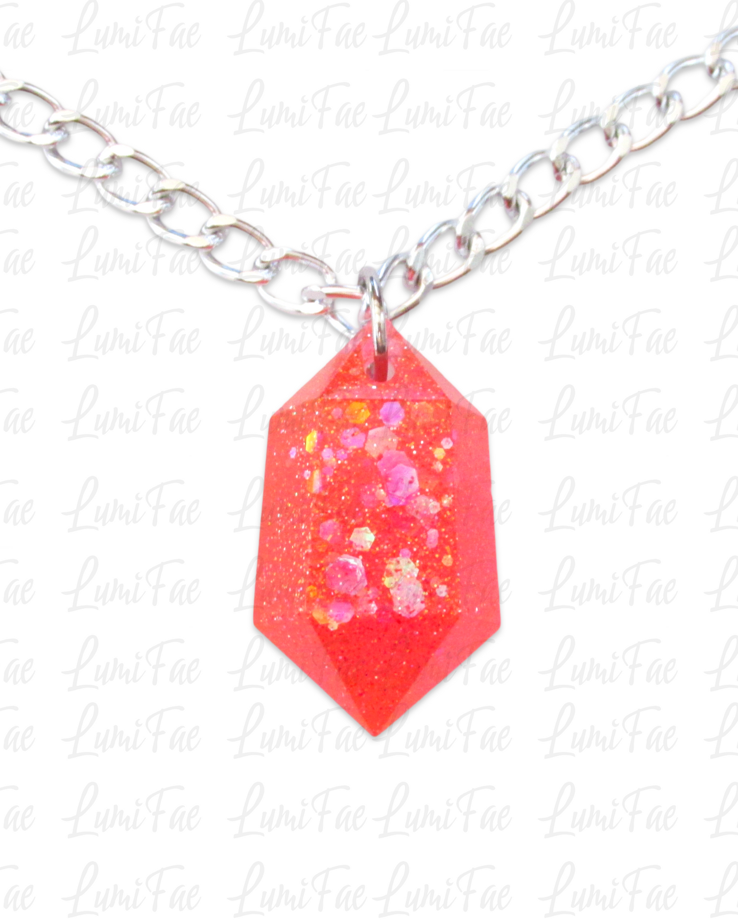 Sparkly Hot Pink Gem Necklace - Bold Statement Jewelry, Lightweight Silver Aluminum Chain, Resin Pendant, Handmade - LumiFae