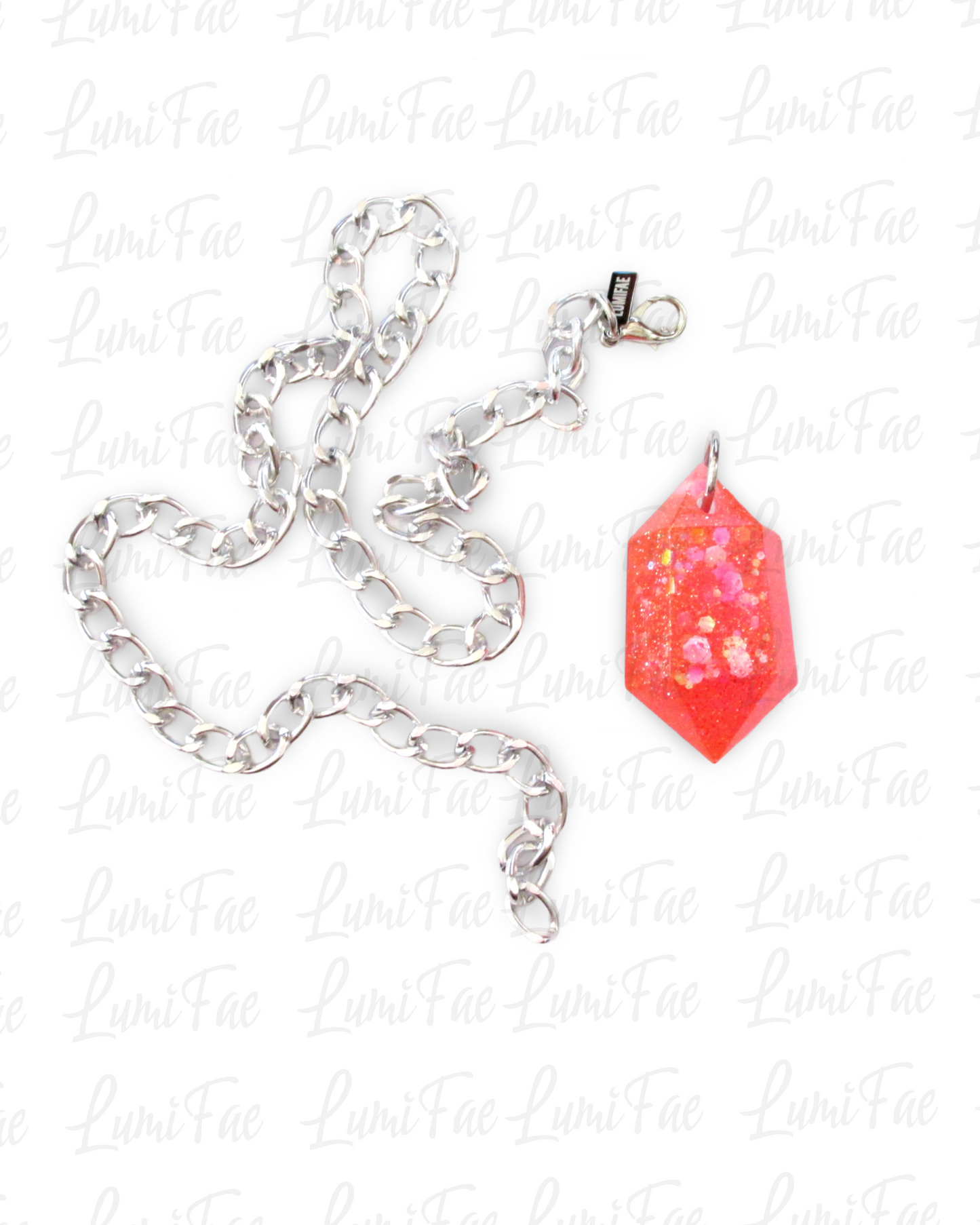 Sparkly Hot Pink Gem Necklace - Bold Statement Jewelry, Lightweight Silver Aluminum Chain, Resin Pendant, Handmade - LumiFae