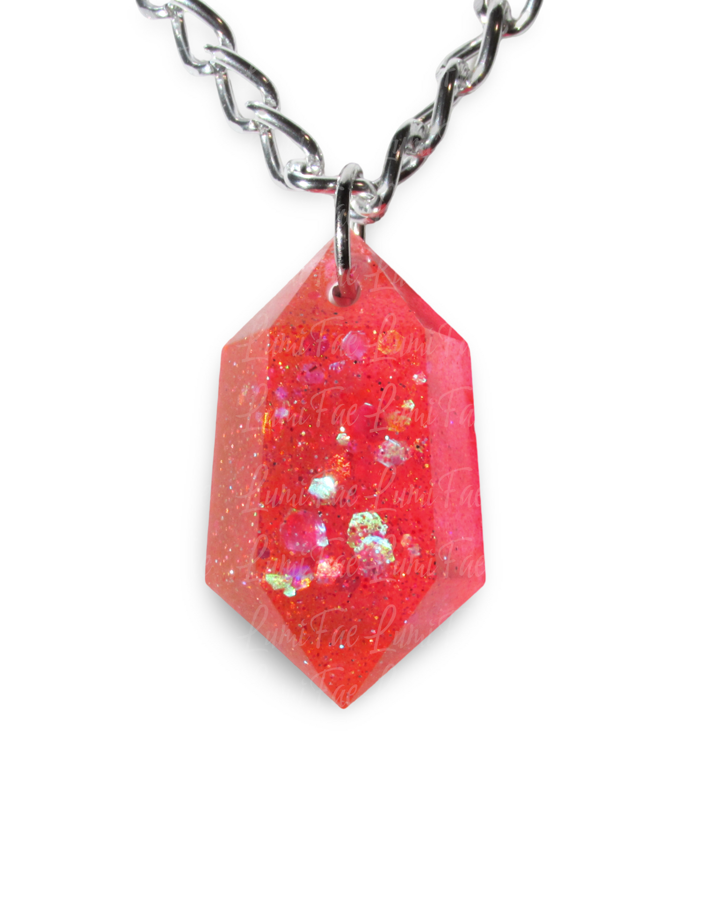 Sparkly Hot Pink Gem Necklace - Bold Statement Jewelry, Lightweight Silver Aluminum Chain, Resin Pendant, Handmade - LumiFae