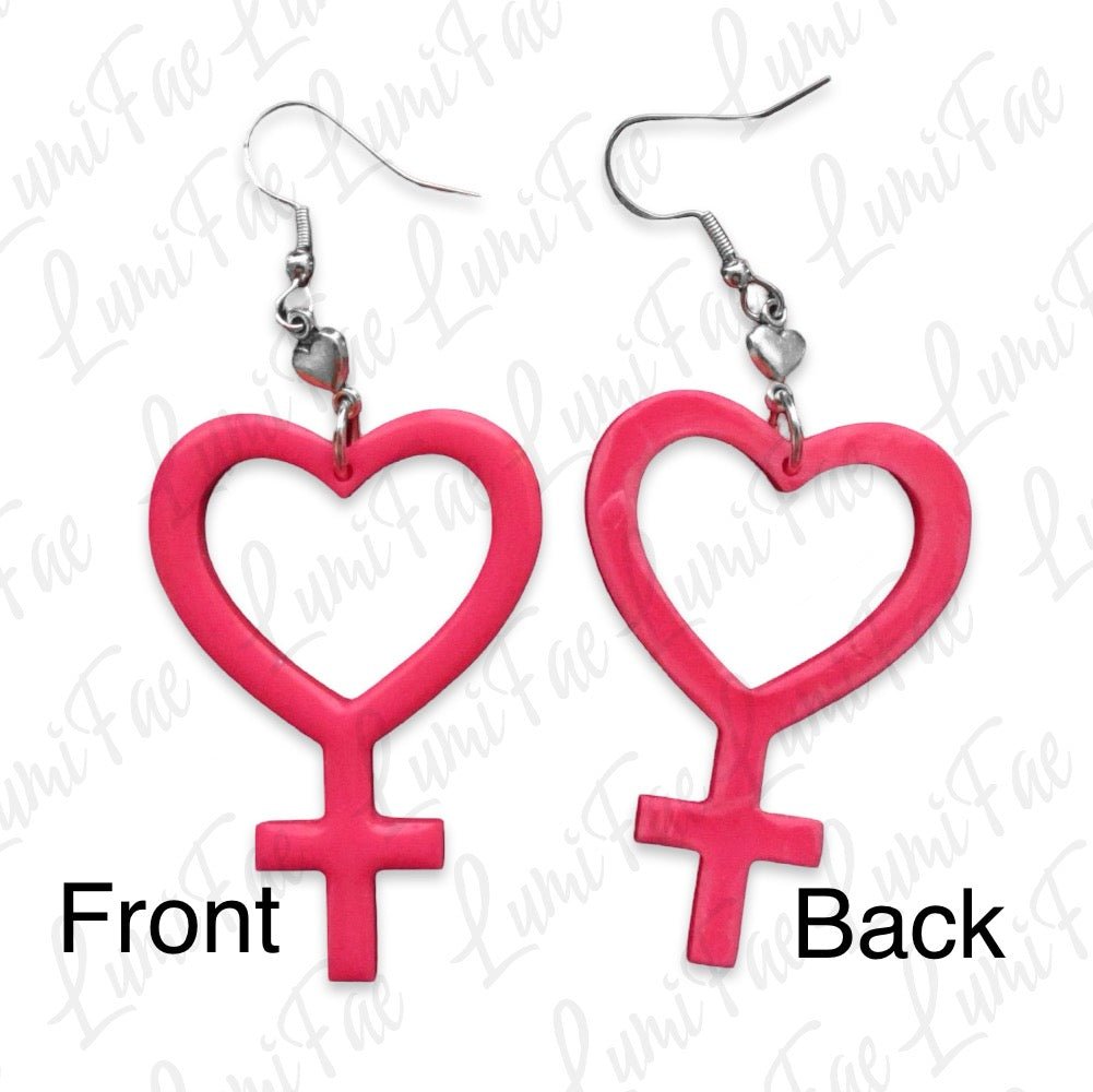 Hot Pink Heart Female Symbol Sterling Silver Earrings, Girl Power - LumiFae