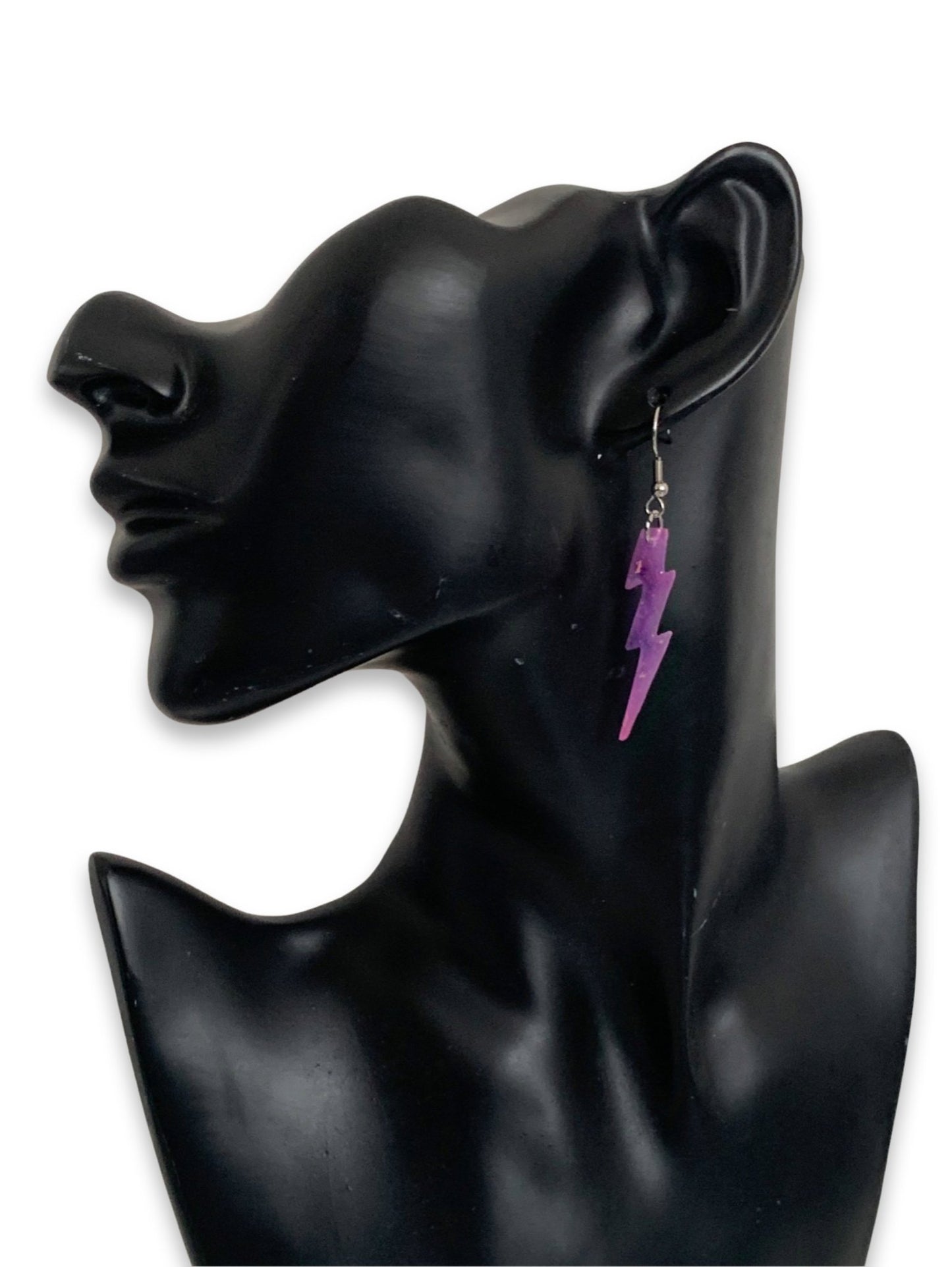 Small Sparkly Purple Pink Galaxy Lightning Bolt Earrings - LumiFae