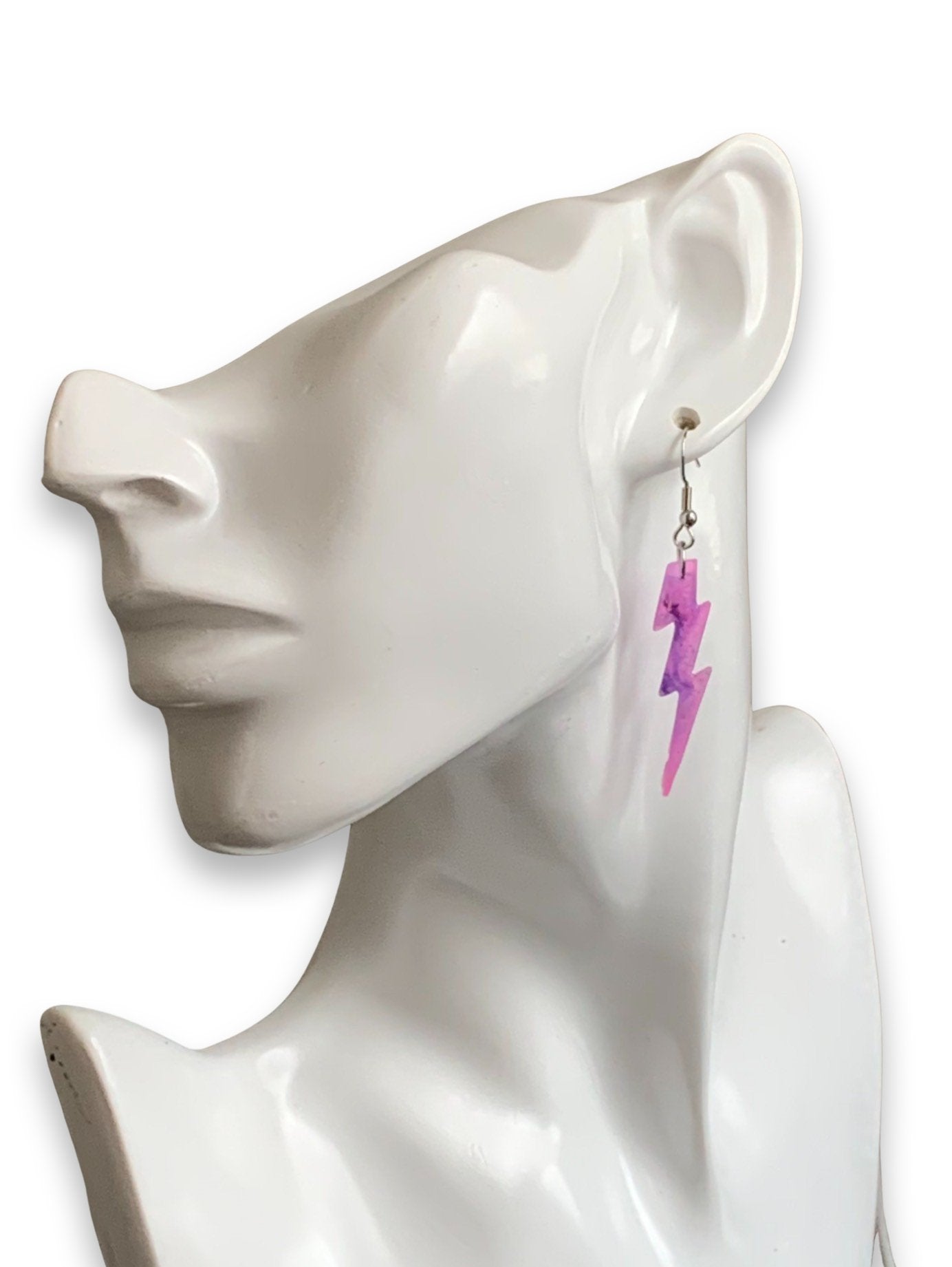 Small Sparkly Purple Pink Galaxy Lightning Bolt Earrings - LumiFae