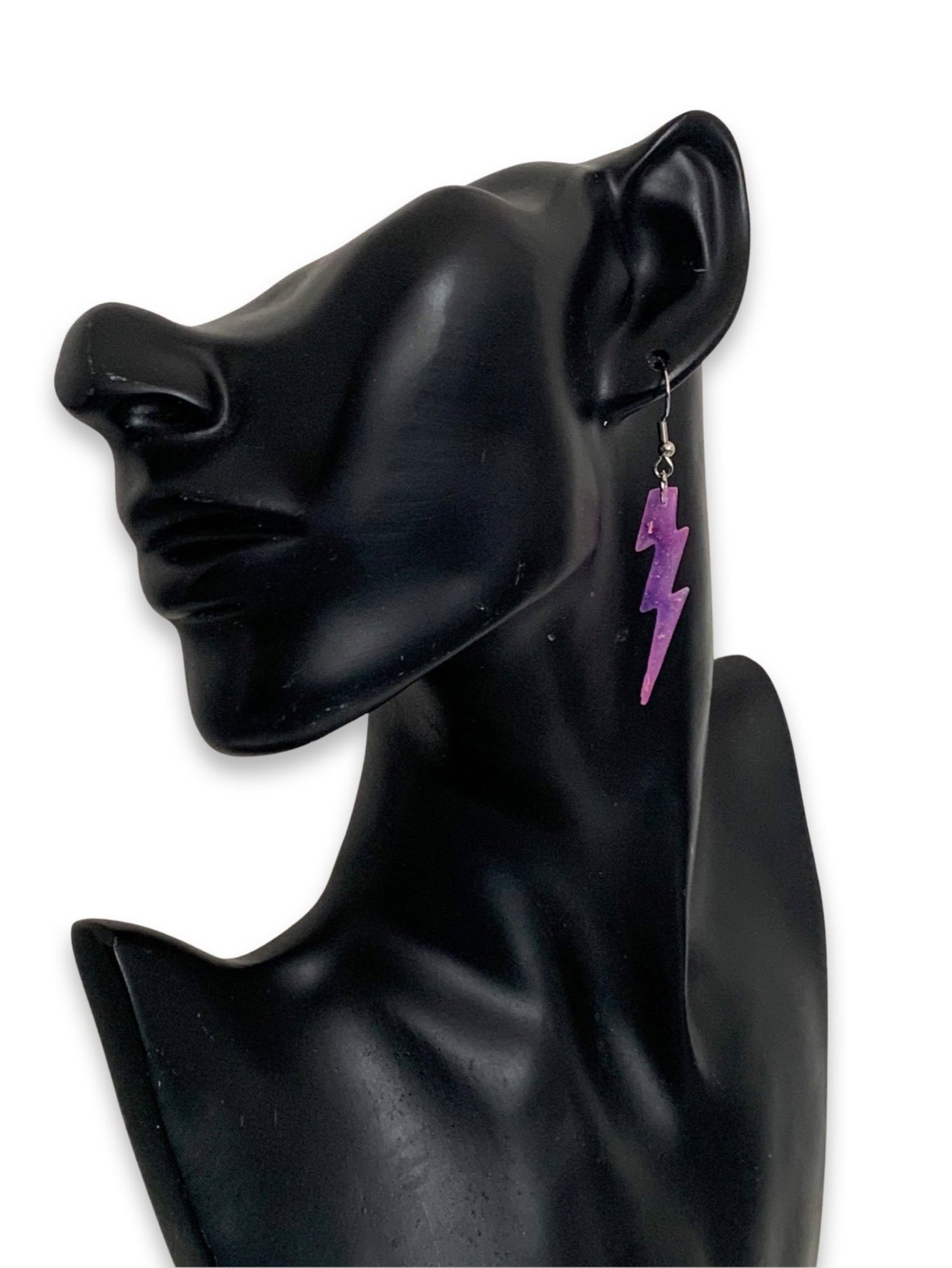 Small Sparkly Purple Pink Galaxy Lightning Bolt Earrings - LumiFae