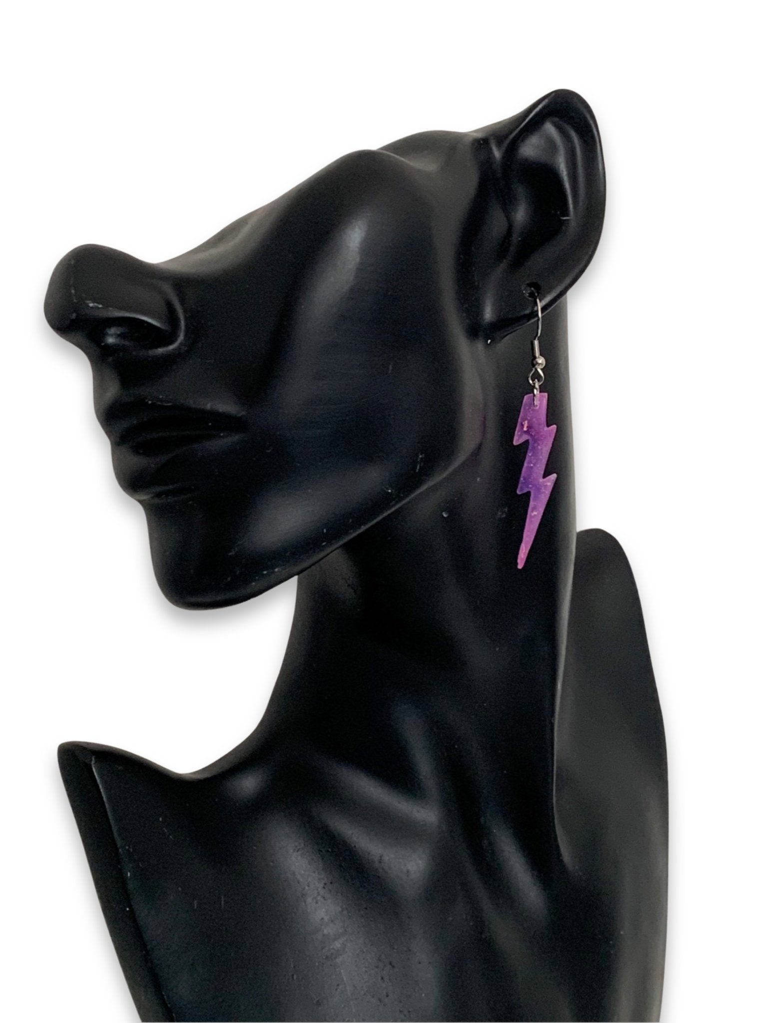 Small Sparkly Purple Pink Galaxy Lightning Bolt Earrings - LumiFae