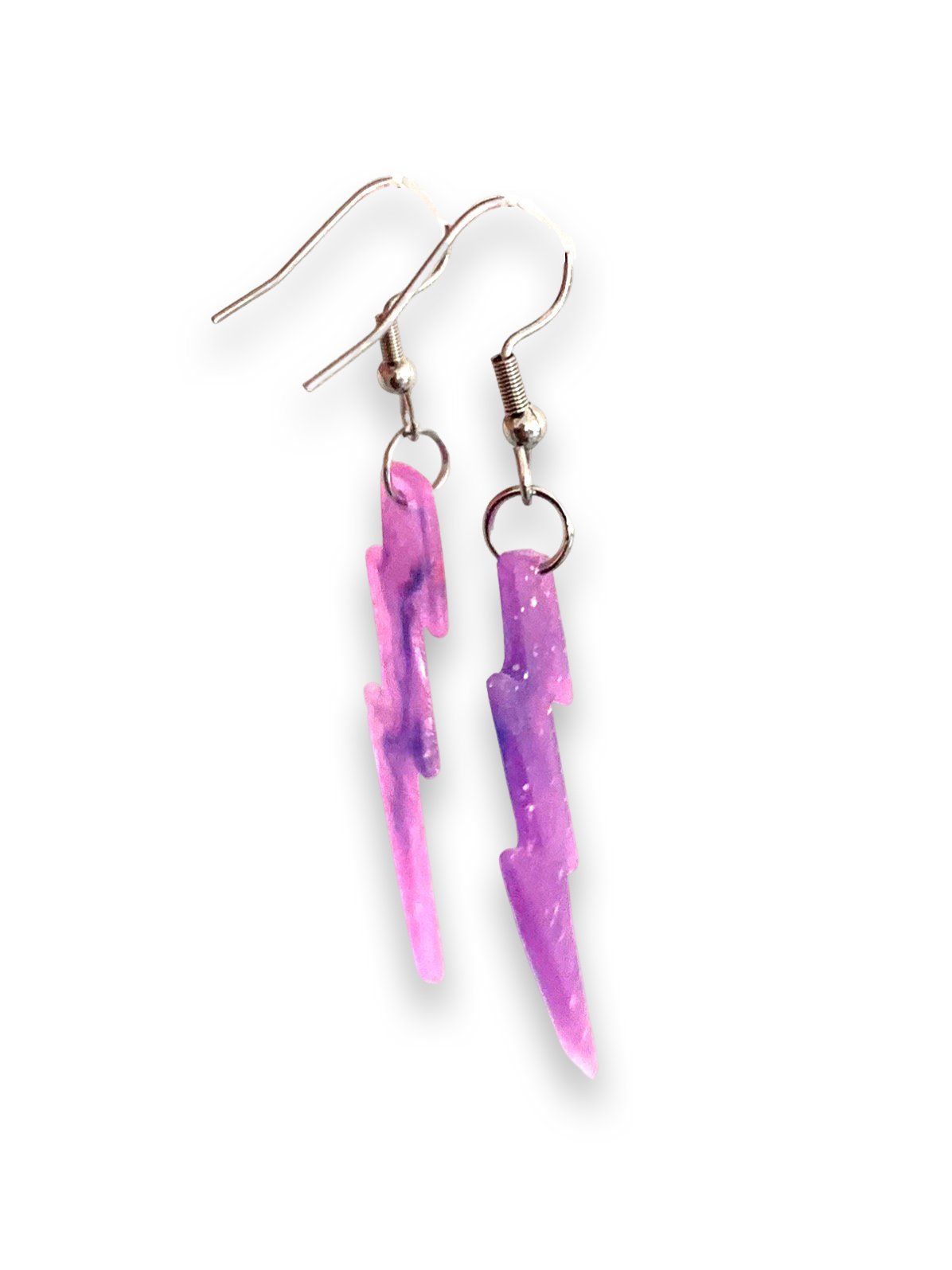 Small Sparkly Purple Pink Galaxy Lightning Bolt Earrings - LumiFae