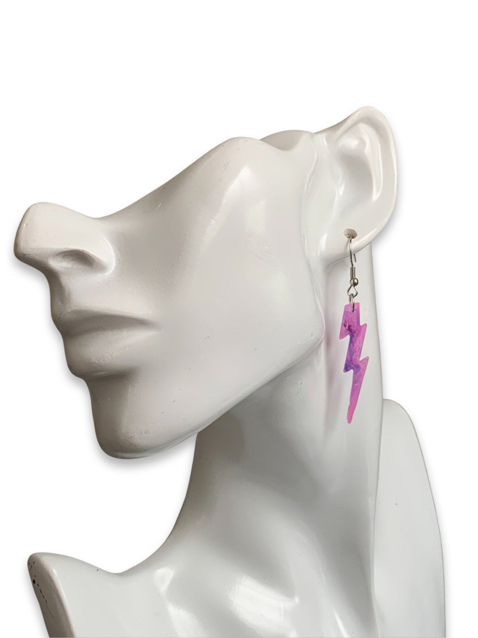 Small Sparkly Purple Pink Galaxy Lightning Bolt Earrings - LumiFae