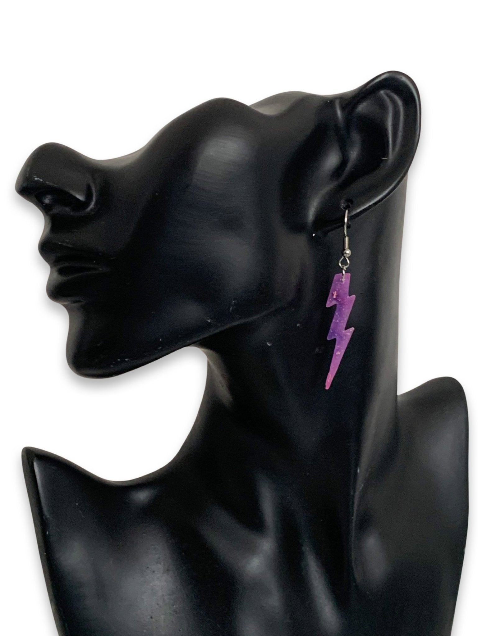 Small Sparkly Purple Pink Galaxy Lightning Bolt Earrings - LumiFae