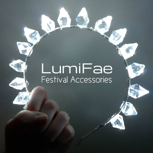 LED Gem Tiara Crown - Light up Resin Crystal Halo Headband, Handmade, Fantasy Festival Costume, Bridal - LumiFae