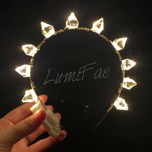 LED Gem Tiara Crown - Light up Resin Crystal Halo Headband, Handmade, Fantasy Festival Costume, Bridal - LumiFae