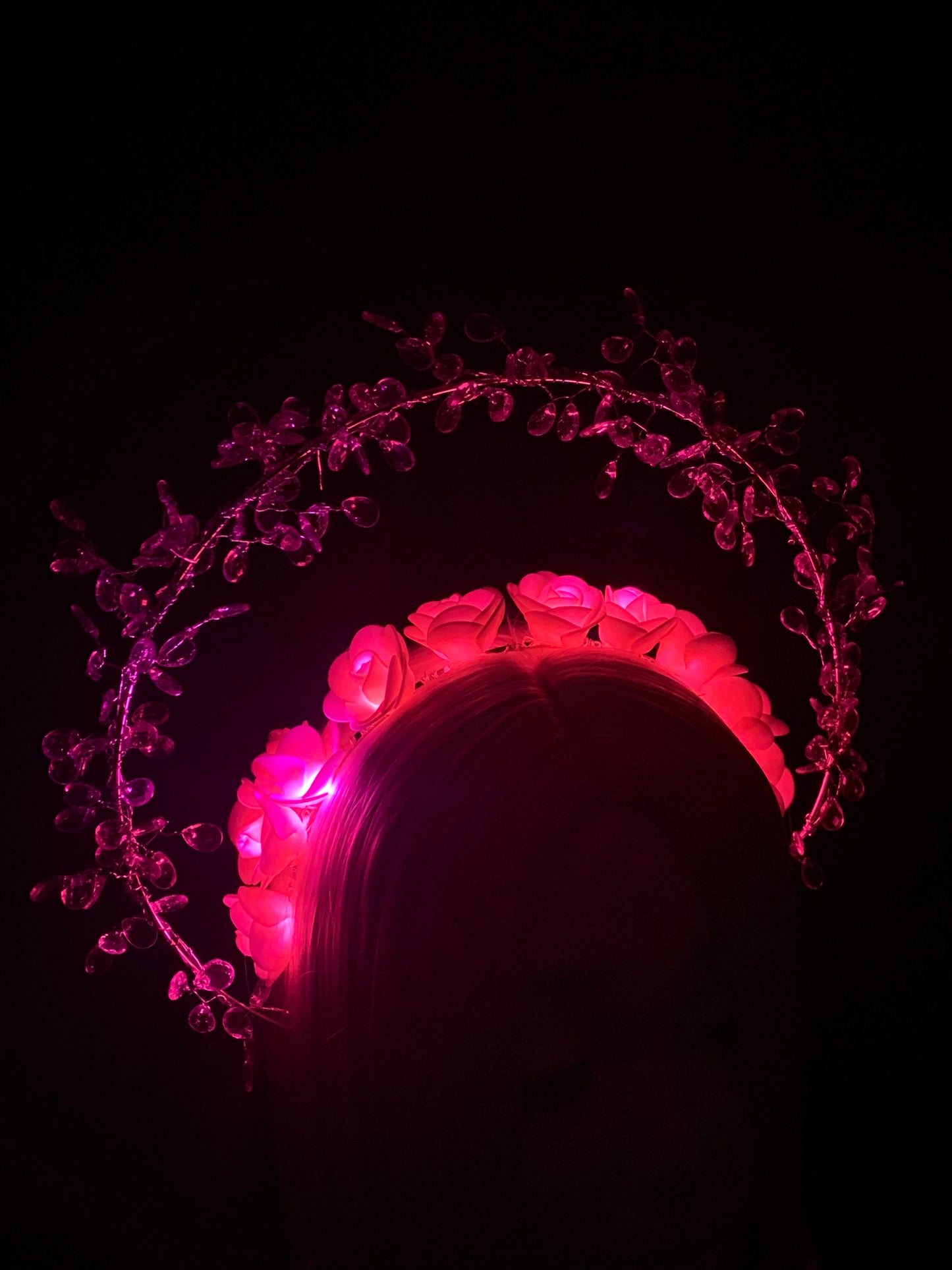 Crystal Branches Glowing Pink Roses Halo Crown