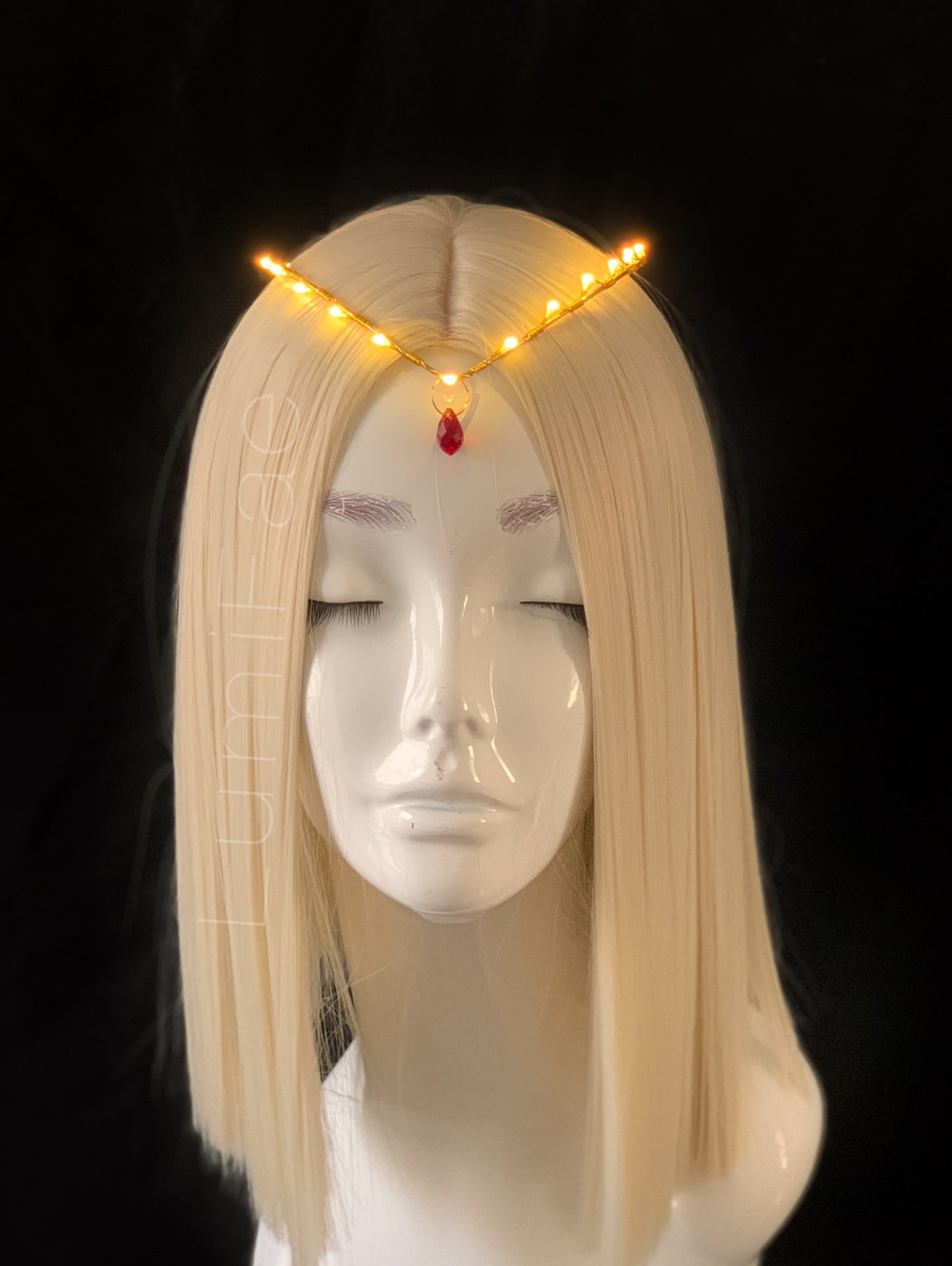 Gold Elven Fairy LED Teardrop V Circlet Crown - Sailor Moon Inspired, Fantasy, Cosplay, Costume, Handmade - LumiFae