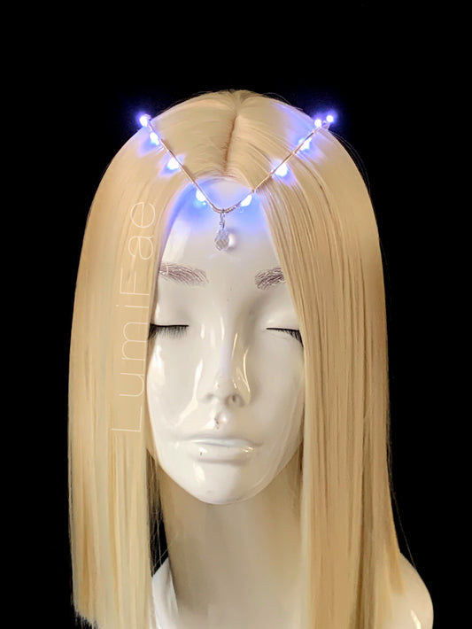Silver Elven Fairy LED Teardrop V Circlet Crown - Light Up Fairy Headpiece, Fantasy, Costume, Handmade - LumiFae