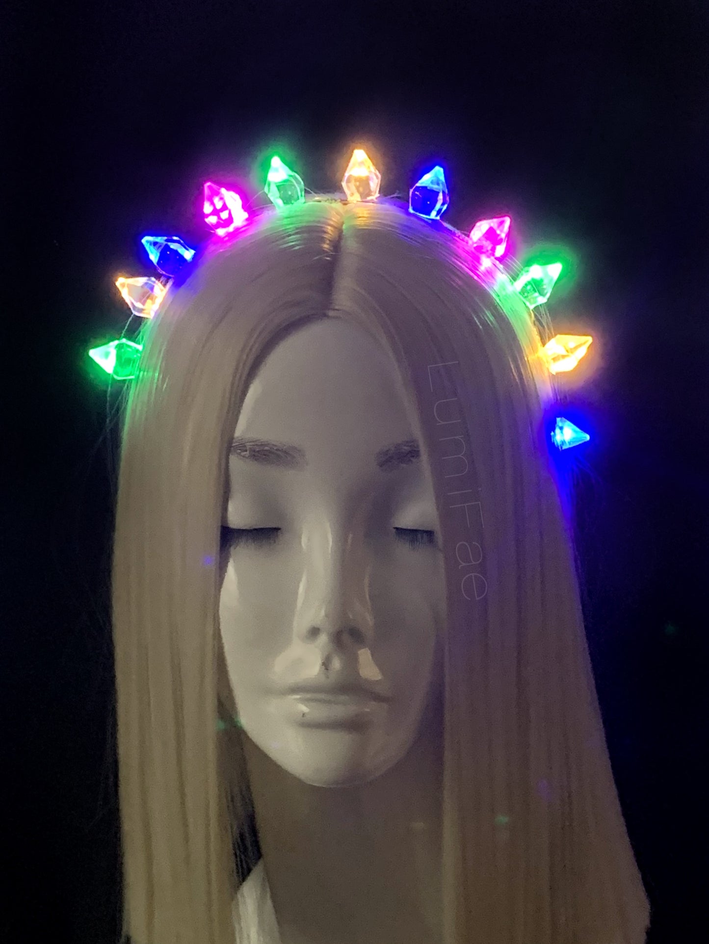 LED Gem Tiara Crown - Light up Resin Crystal Halo Headband, Handmade, Fantasy Festival Costume, Bridal - LumiFae