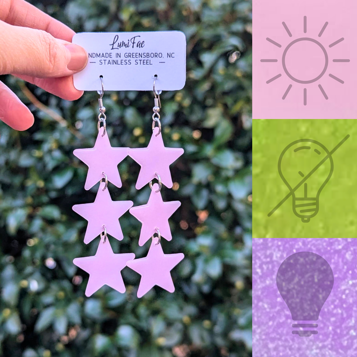 Glow-in-the-Dark Star Earrings, Pastel, Ultra Lightweight, UV Reactive, Handmade - LumiFae